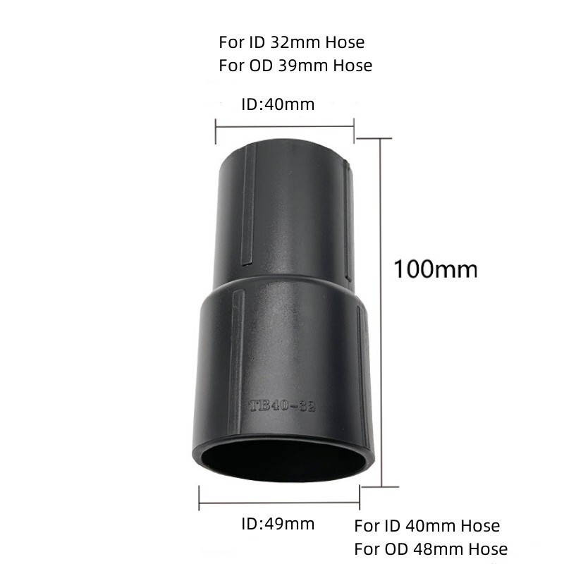 39mm to 48mm OD Vacuum Hose Reducer Adapter Cleaner Hose Connector Black