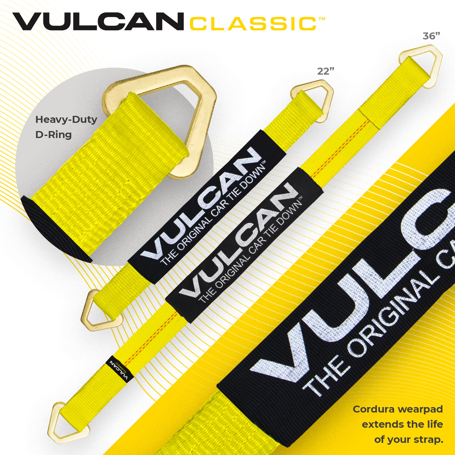 VULCAN Classic Yellow Axle Strap Tie Down Kit – Wire Hook Ratchet Straps