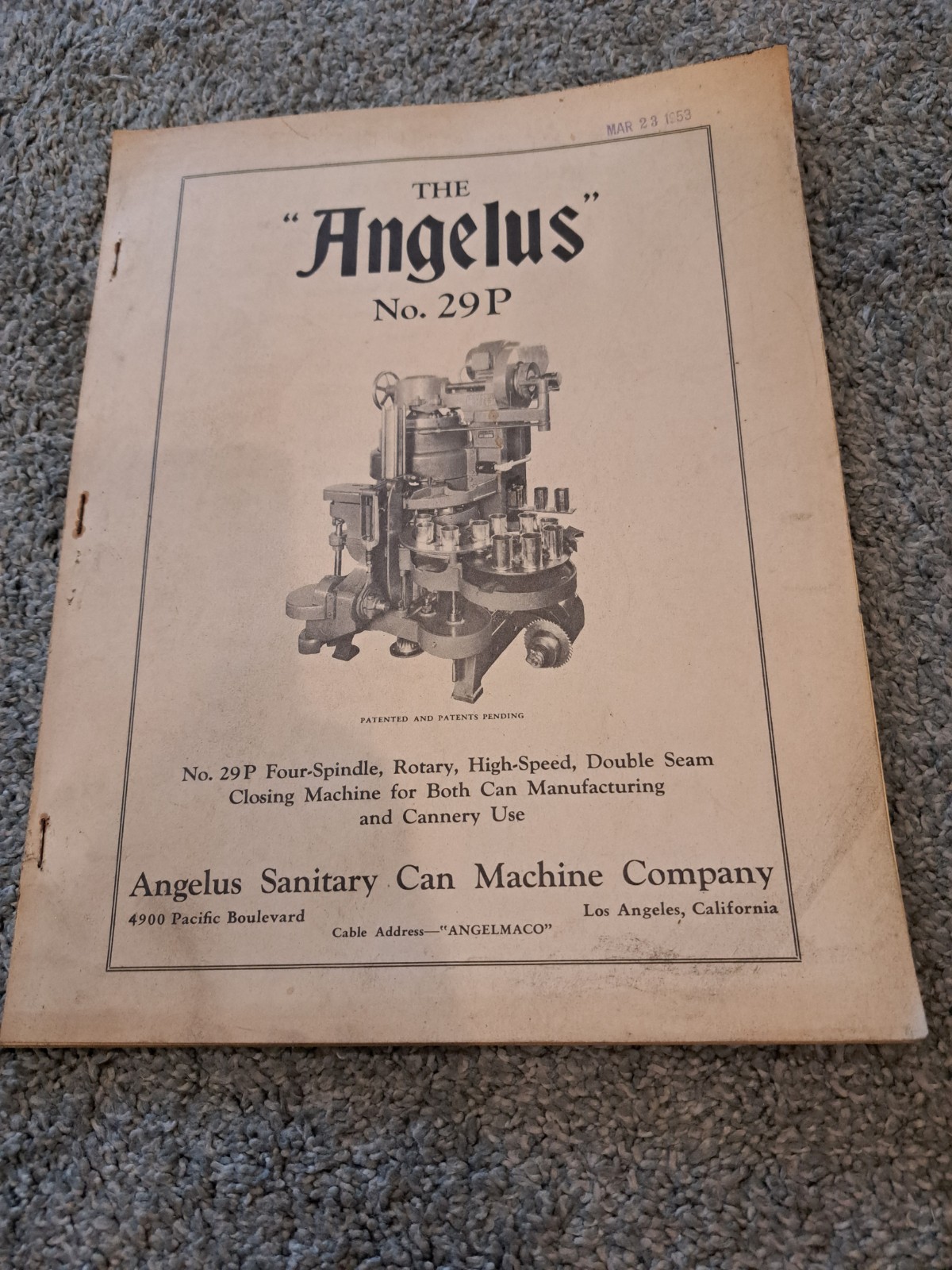 The Angelus No. 29P Four Spindle Closing Machine Angelus Sanitary Can Machine Co
