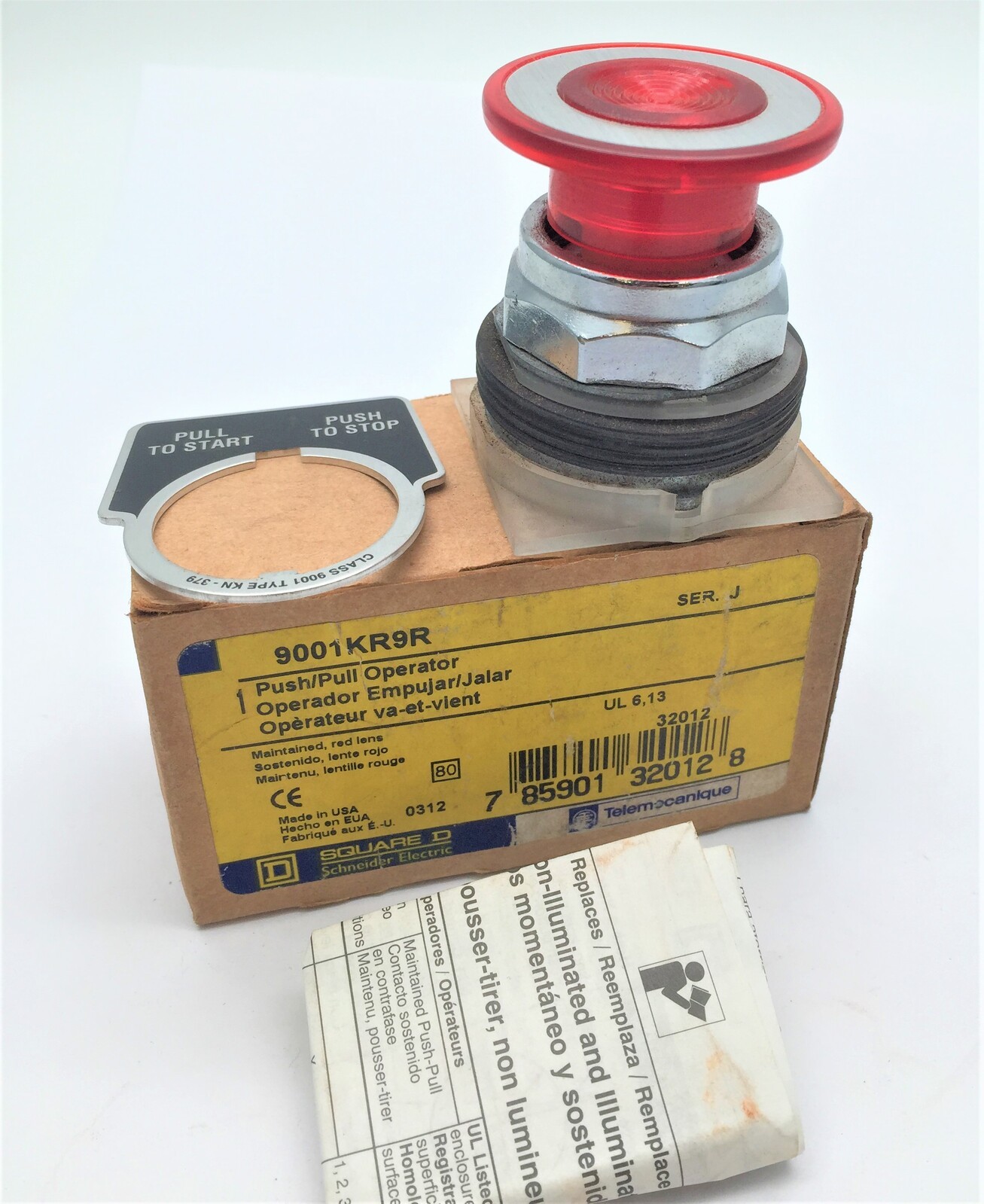 Schneider Square D 9001KR9R Push Pull Operator J Serie Red Lens Telemecanique