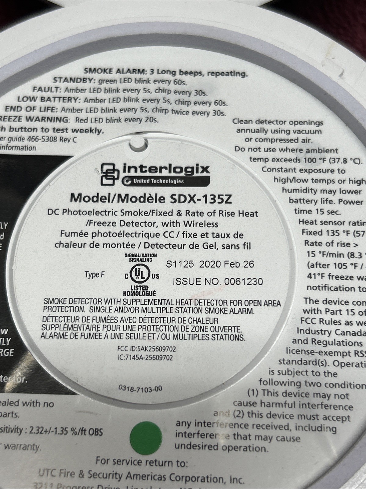 Interlogix SDX-135Z Smoke Detector with Heat & Freeze Sensor. LOT OF 4!!!