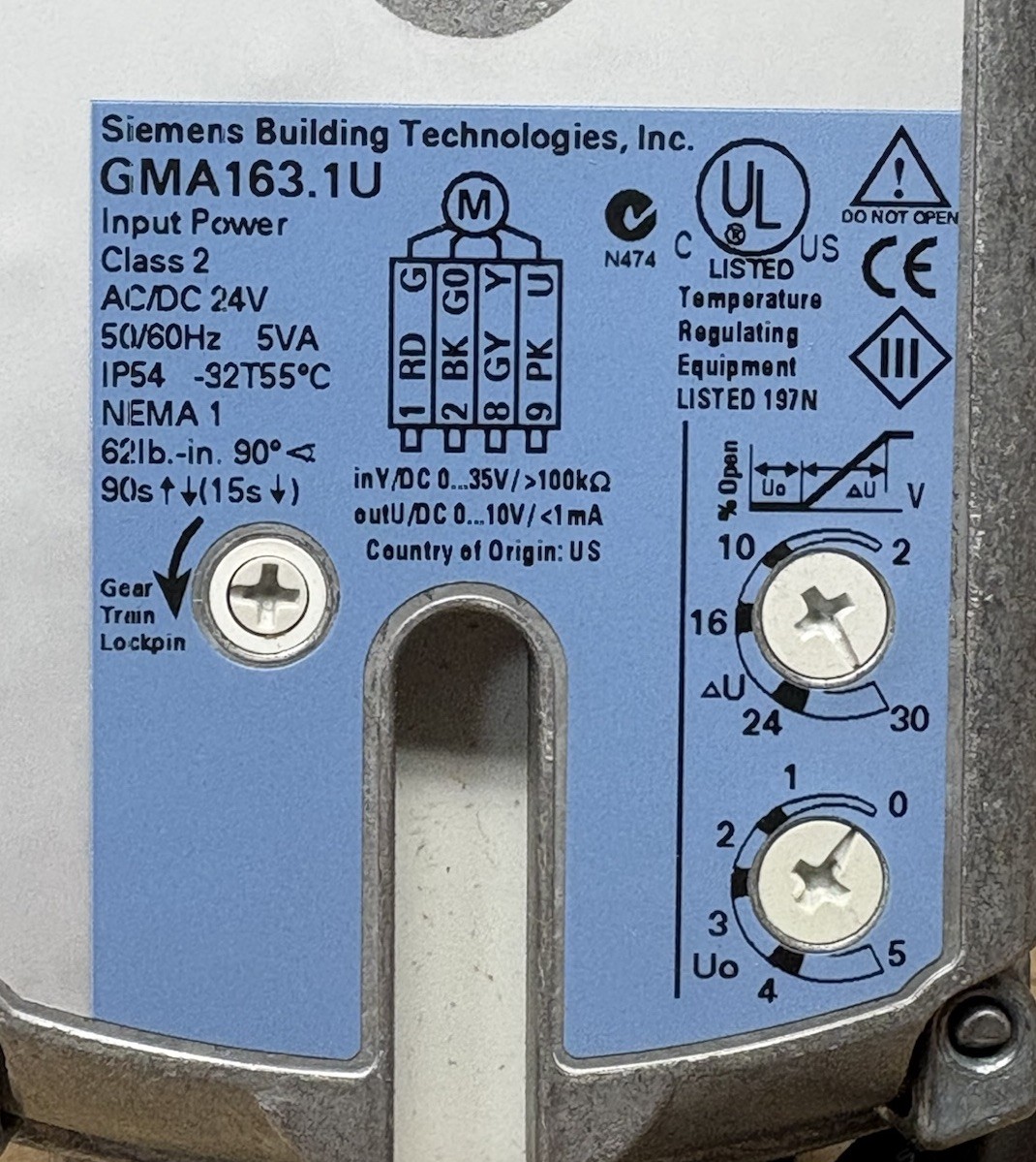 SIEMENS Open Air Actuator GMA16131U Adjustable Start/Slope HVAC NOS