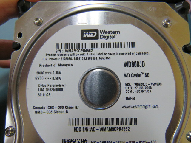WESTERN DIGITAL WD800JD Qty of 1 per Lot HDD 80GB WD800JD-75MSA3; DCM ; HSCANTJ