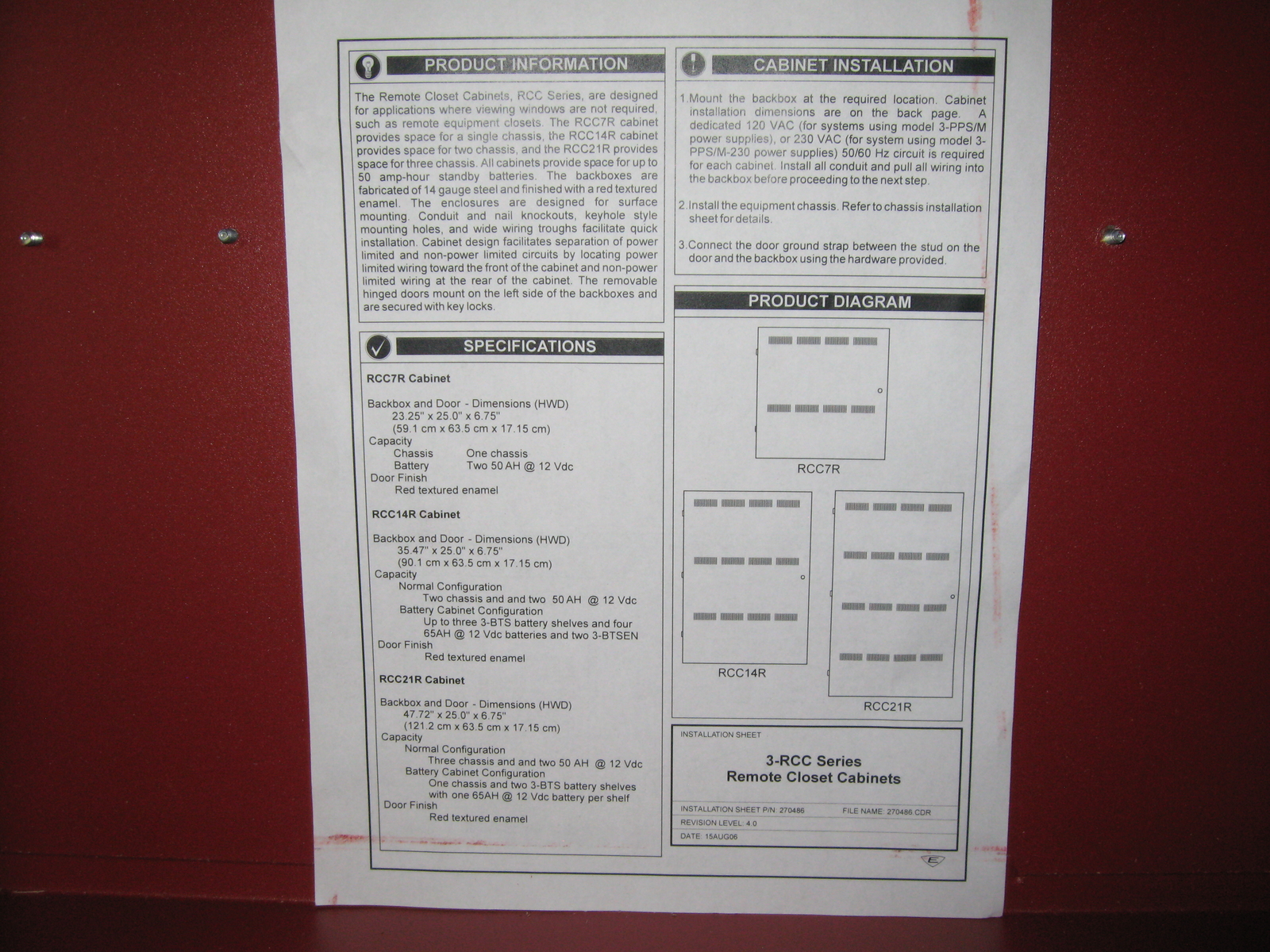 Edwards Est Ge 3-rcc21r Fire Alarm Red Remote Closet Enclosure