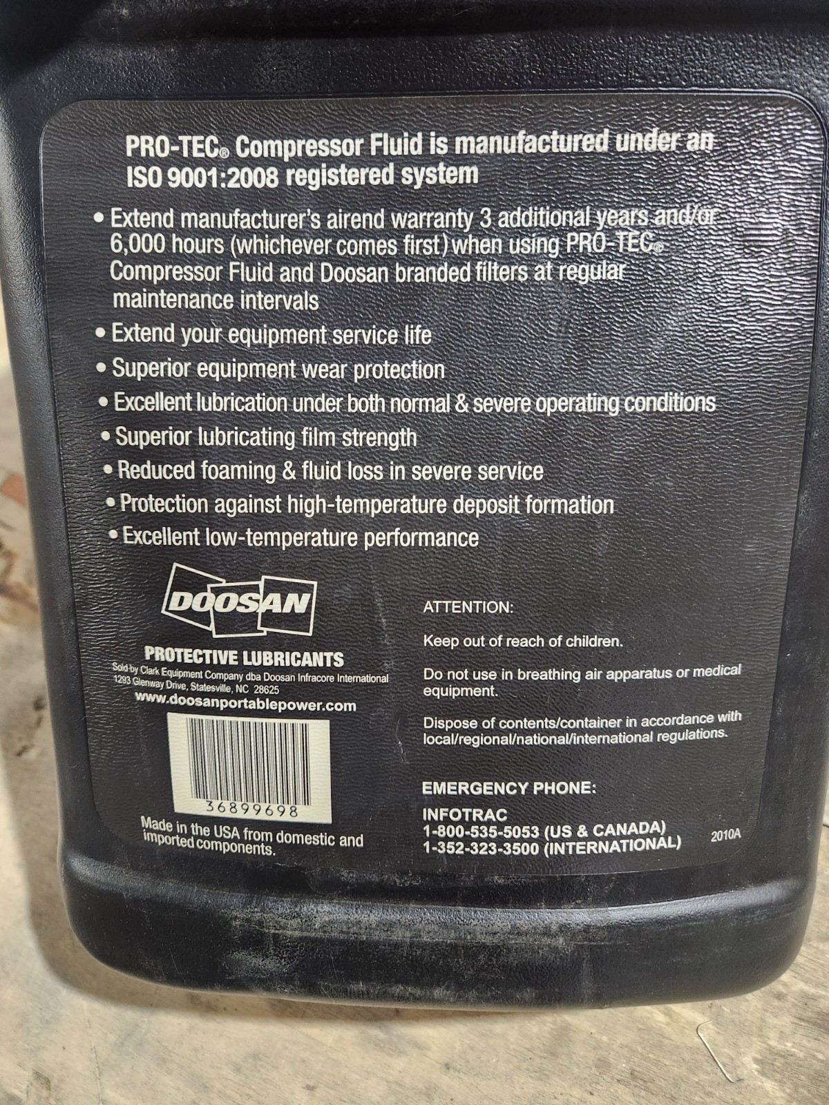 Doosan 36899698 Pro-Tec Compressor Lubricant, 1 Gallon