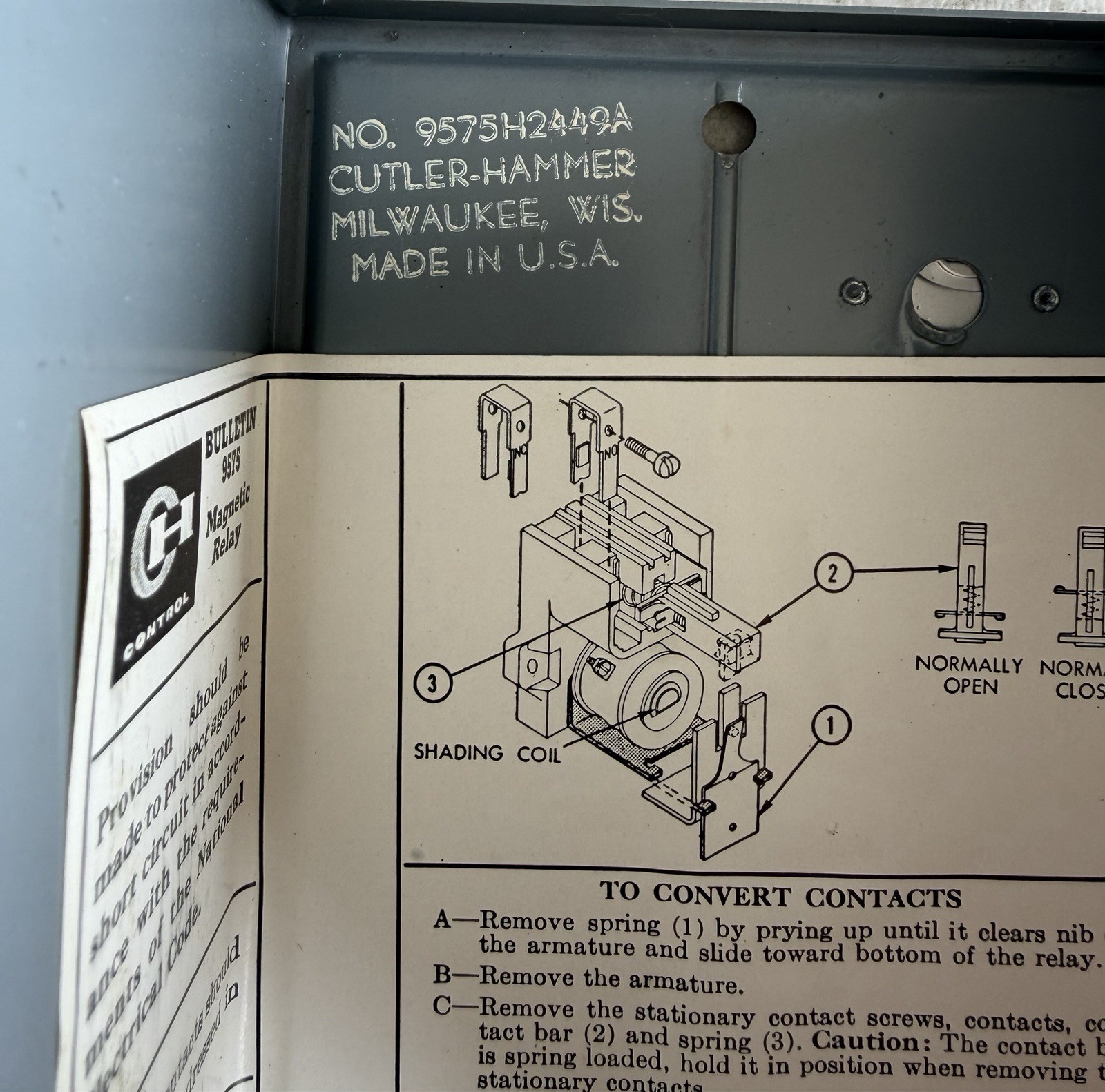 Cutler Hammer 9575H2449A Relay Enclosure With Relay