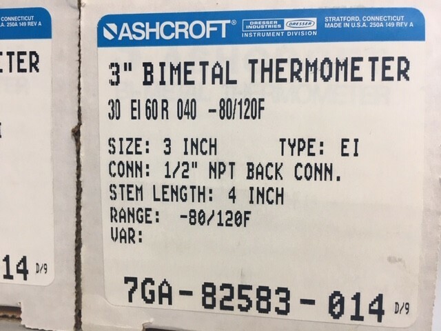 ASHCROFT 30EI60R040 -80/120F BIMETAL THERMOMETER * NEW IN BOX * 
