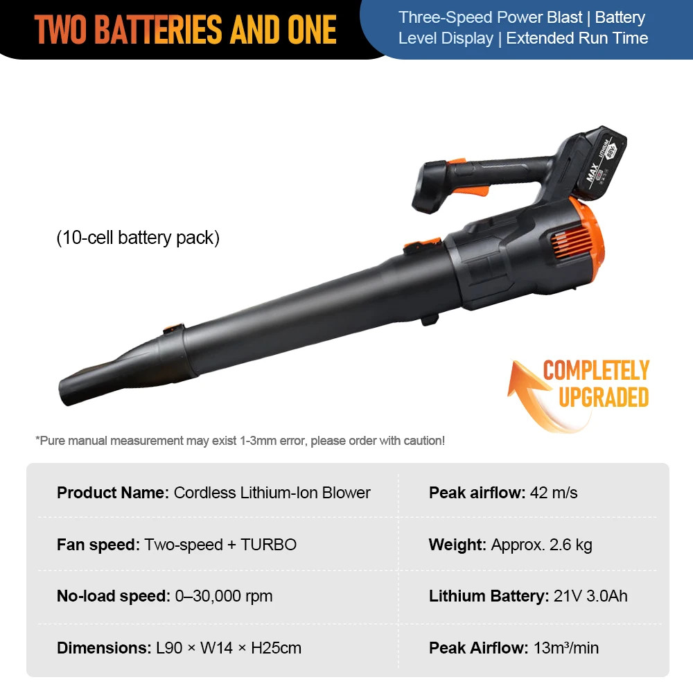 21V Electric Lithium-Ion Leaf Blower Cordless Blower Driveway Turbo Blower Porta