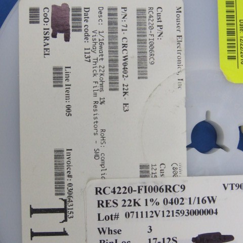 Mouser Electronics crcw040222k0fked Qty of 160 per Lot RES 22K 1% 0402 1/16W