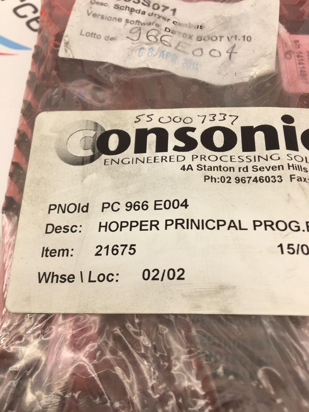 CONSONIC HOPPER PROGRAM BOARD PC 966 E004 963S071