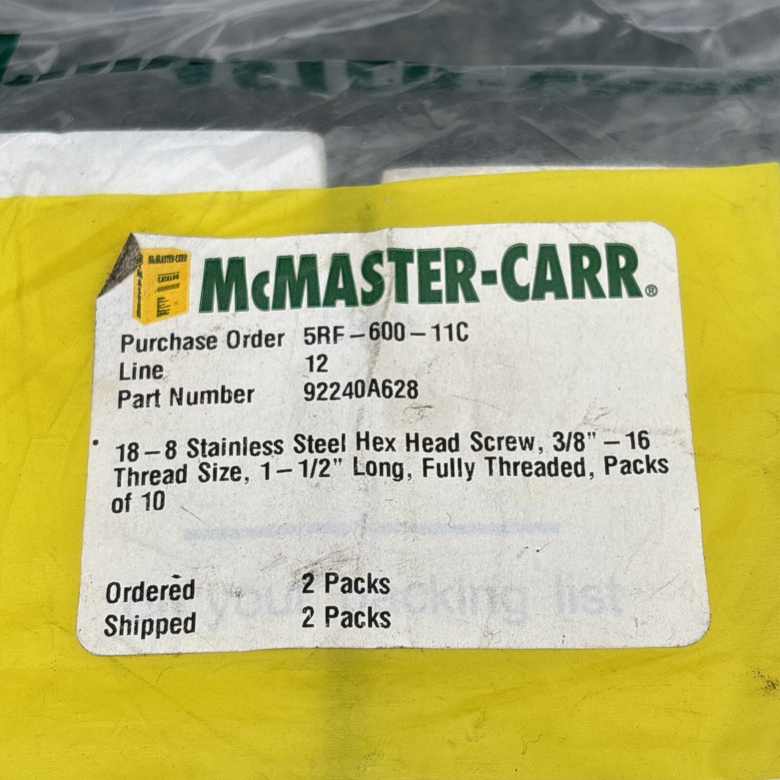 Lot of 20 3/8″-16 x 1-1/2″ Long Fully Threaded 18-8 Stainless Steel Hex Head Sc