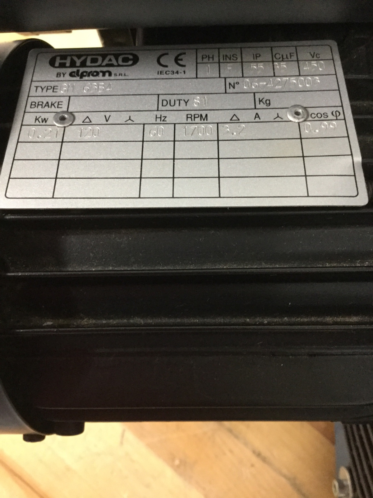 Hydac OK-EL2S/3.0/M/120-60-1/1 WITH GM 63B4 Motor New