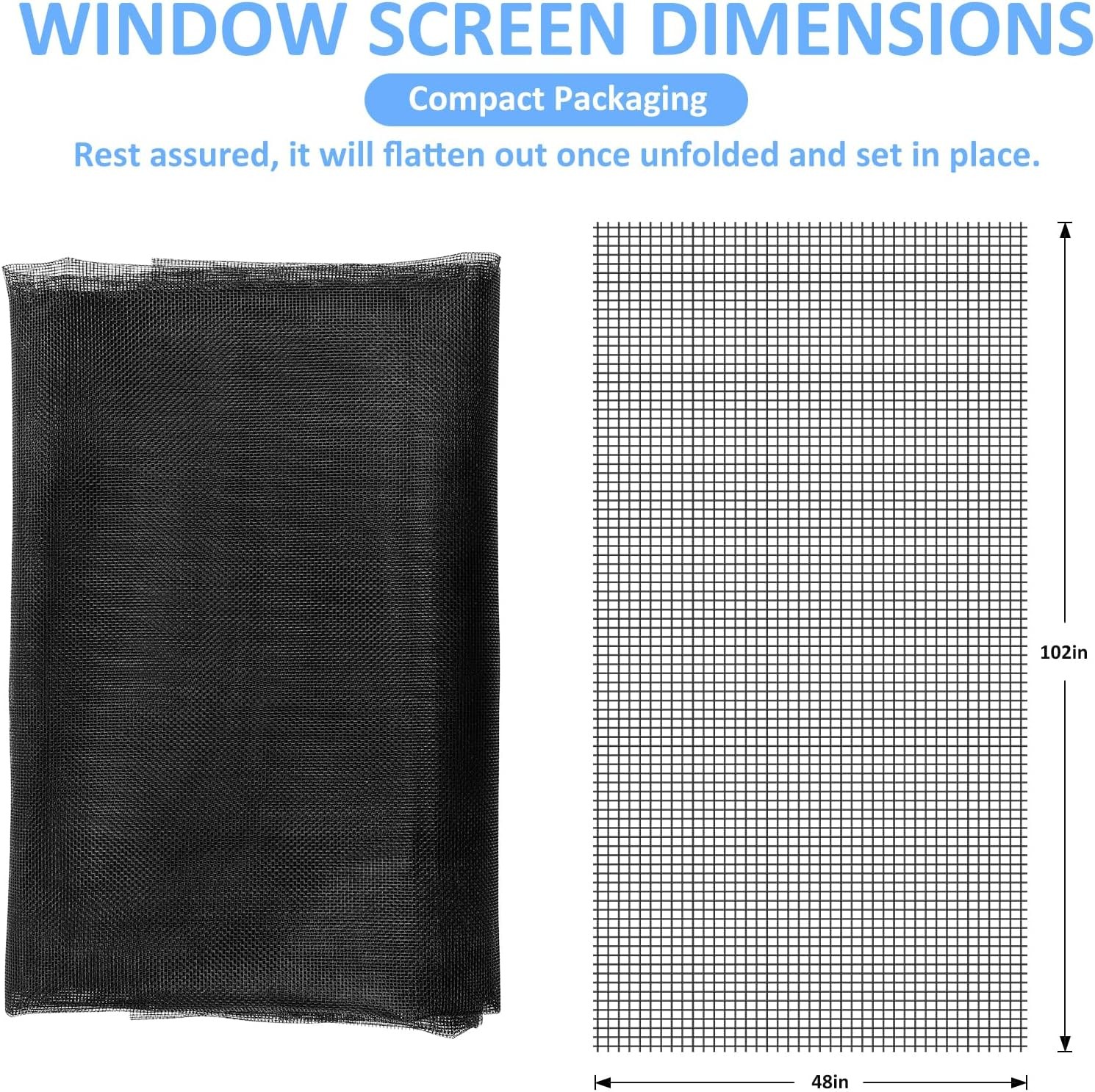 48″x102″ Window Screen Mesh, Fiberglass 48"x102", Black