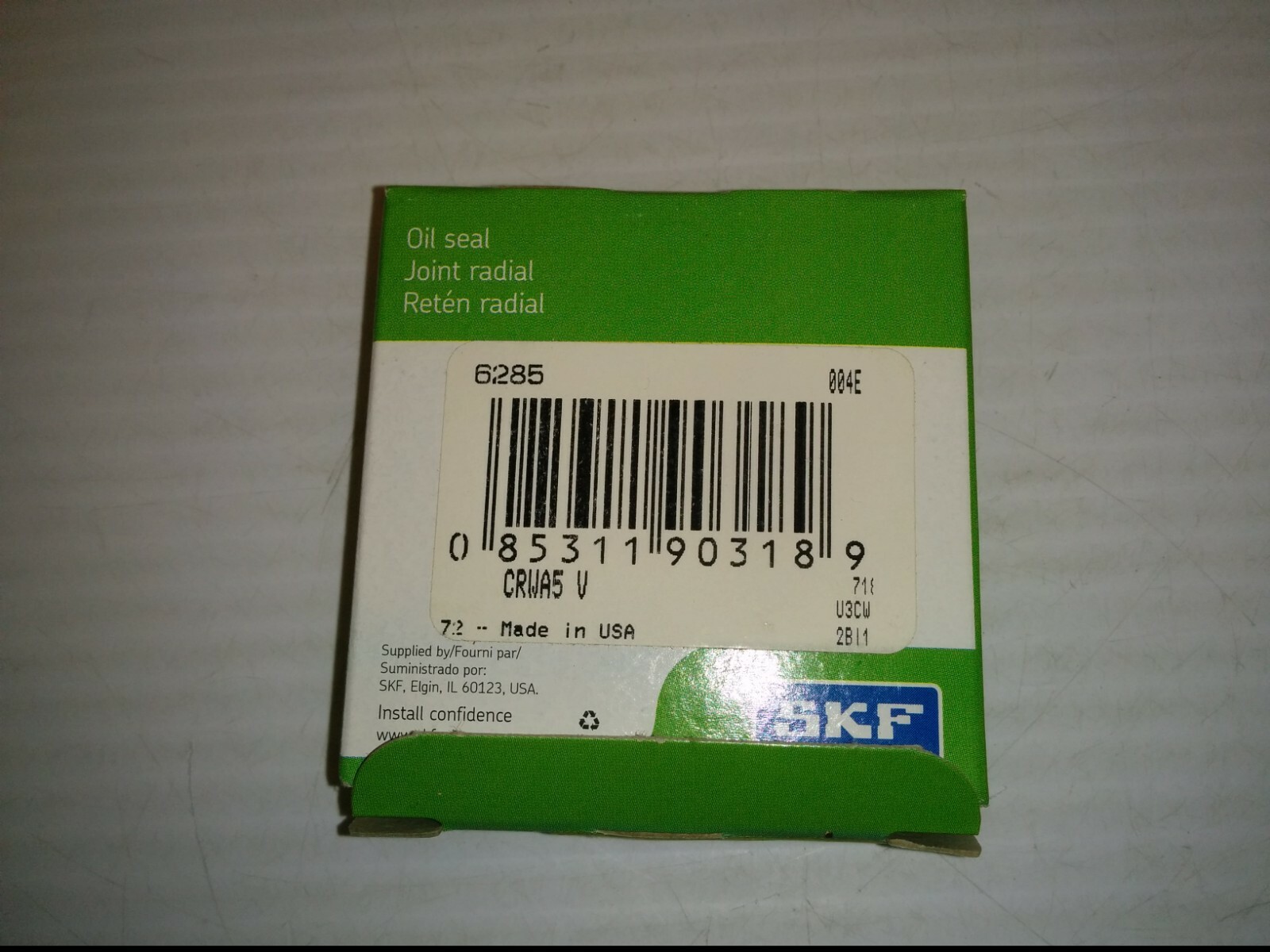SKF CHICAGO RAWHIDE 6285 OIL SEAL, JOINT RADIAL, 15.88×31.75×7.95mm CRWA5 V, NIB