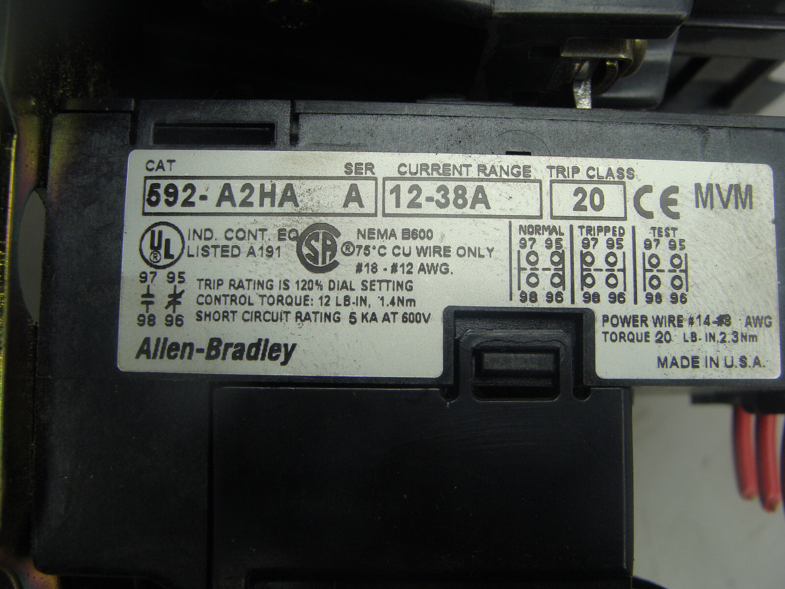 ALLEN BRADLEY CONTACTOR 509-B0D-XXX W/STARTER 592-A2HA & (2) AUX CONTACTS 595-A