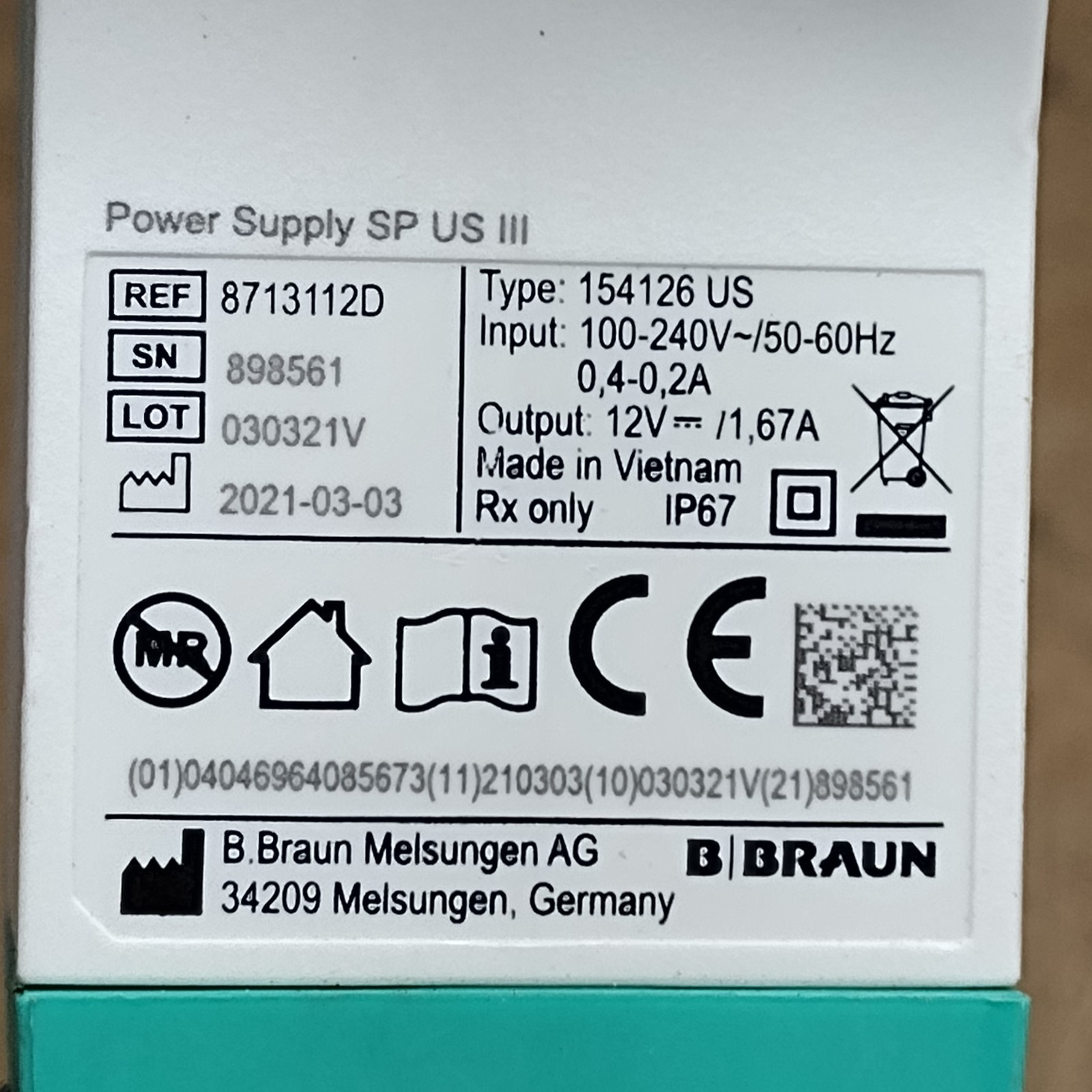 B Braun Power Supply SP US III Ref. 8713112D – USED
