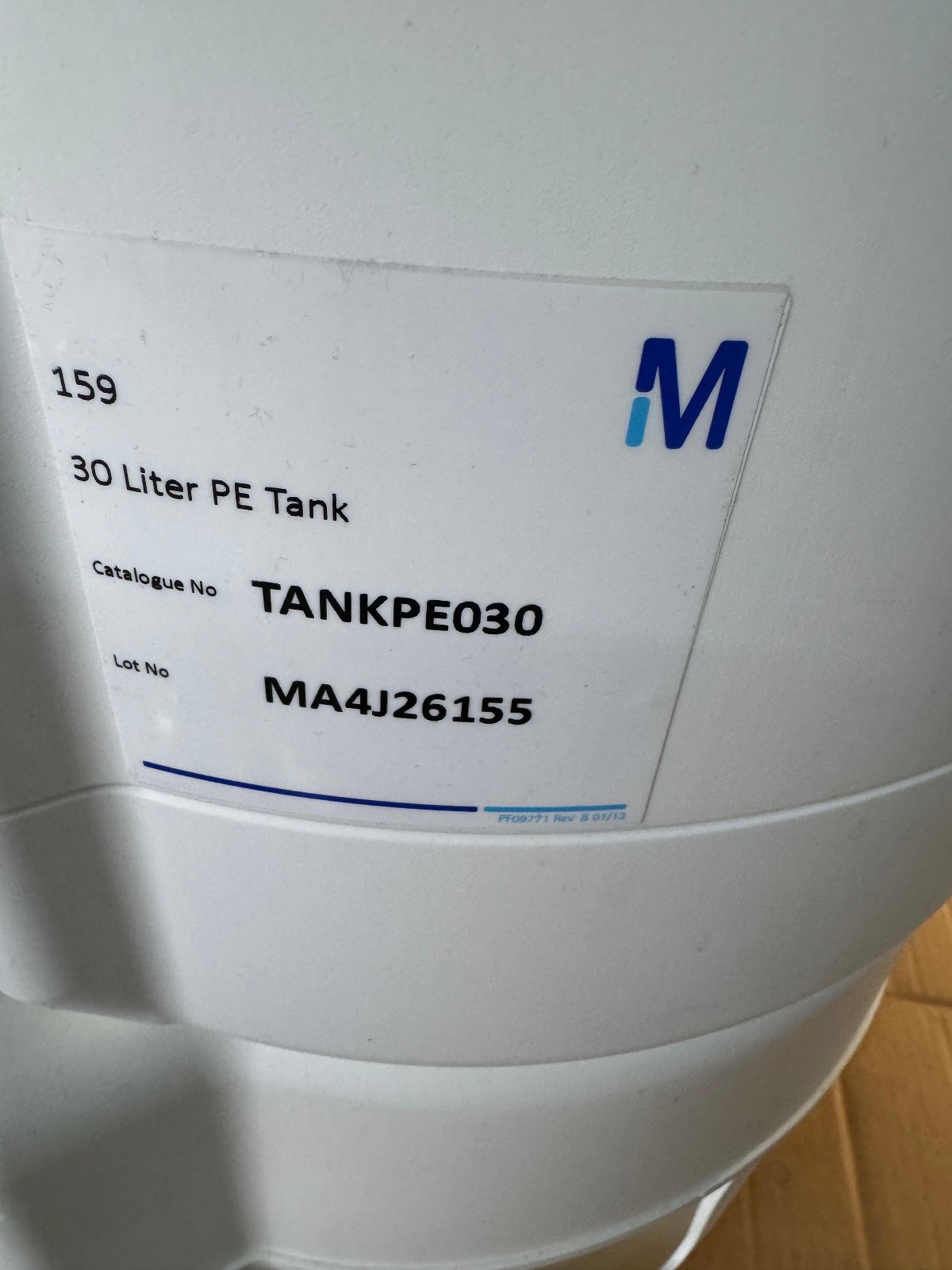 Millipore TankPE030 30 Liter Polyethylene Storage Tank