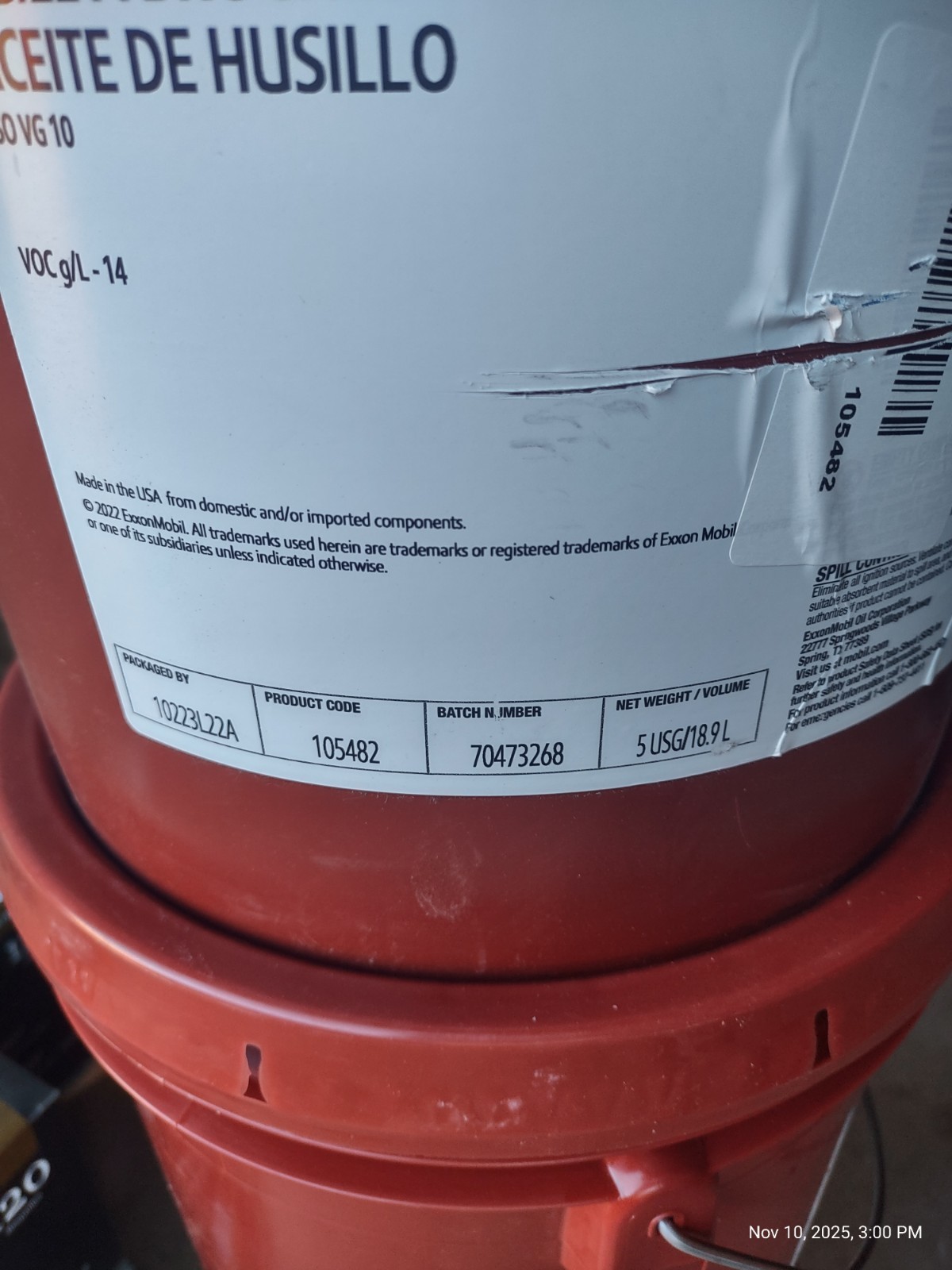 MOBIL VELOCITE NO. 6 Spindle Oil Rust and Corrosion Protection 5gal Pail NO SHIP