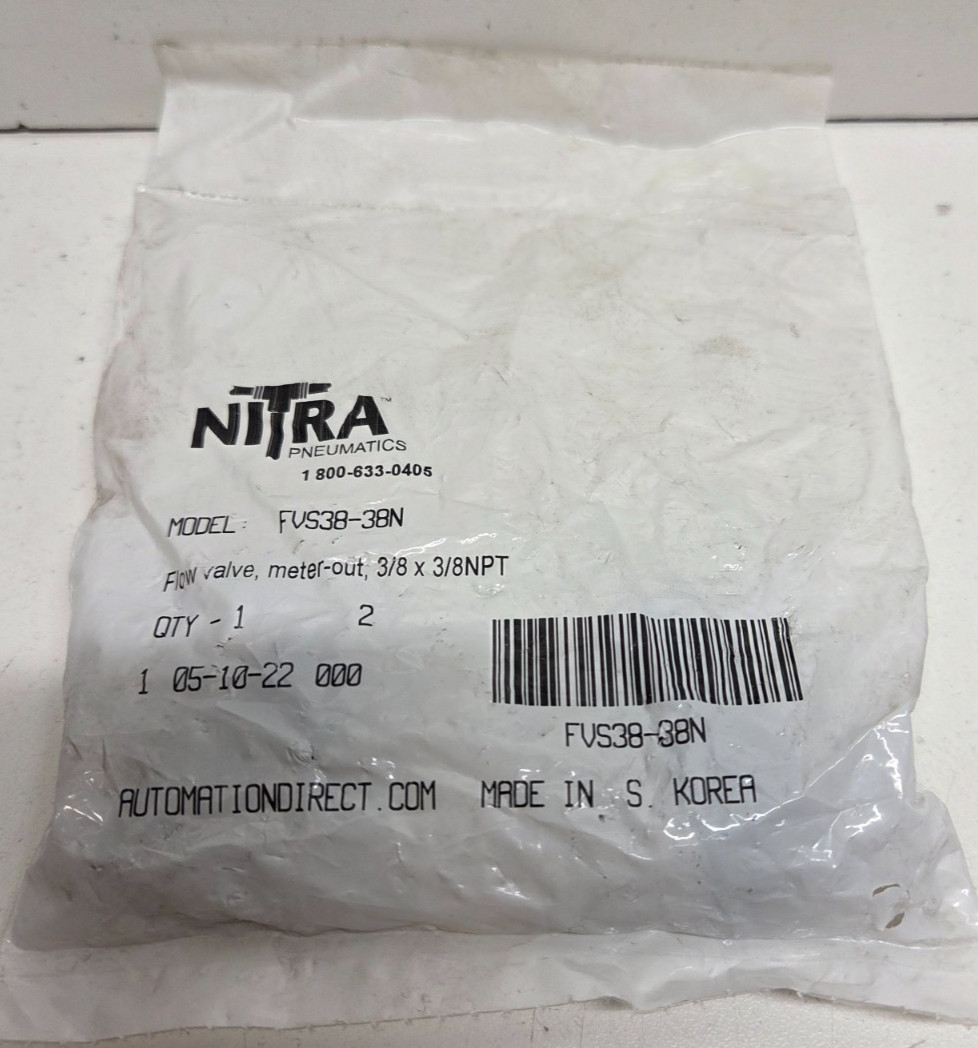LOT OF 2 NEW IN BAG! NITRA 3/8″ TUBE X 3/8″ MNPT FLOW CONTROL ELBOWS FVS38-38N