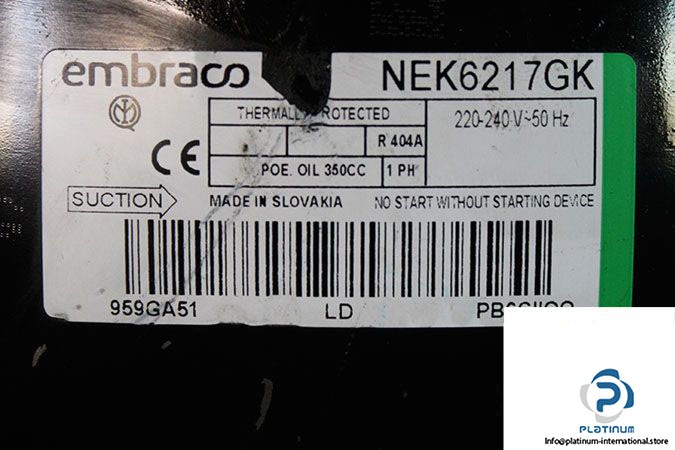 EMBRACO NEK6217GK COMPRESSOR_1~ Single Phase_14.28 mm_30.157 mm_-20 to 10 C