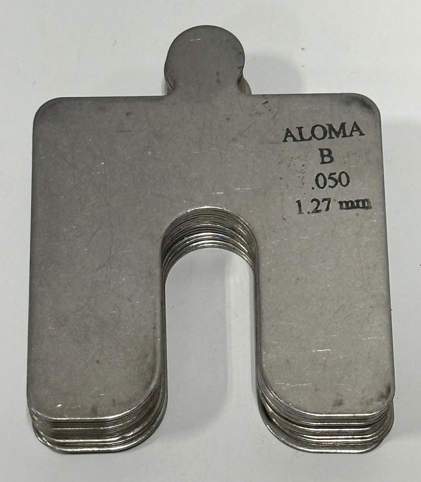 ALOMA SIZE B- 0.127” / 1.27mm THICK STAINLESS STEEL SLOTTED SHIMS lot of 14