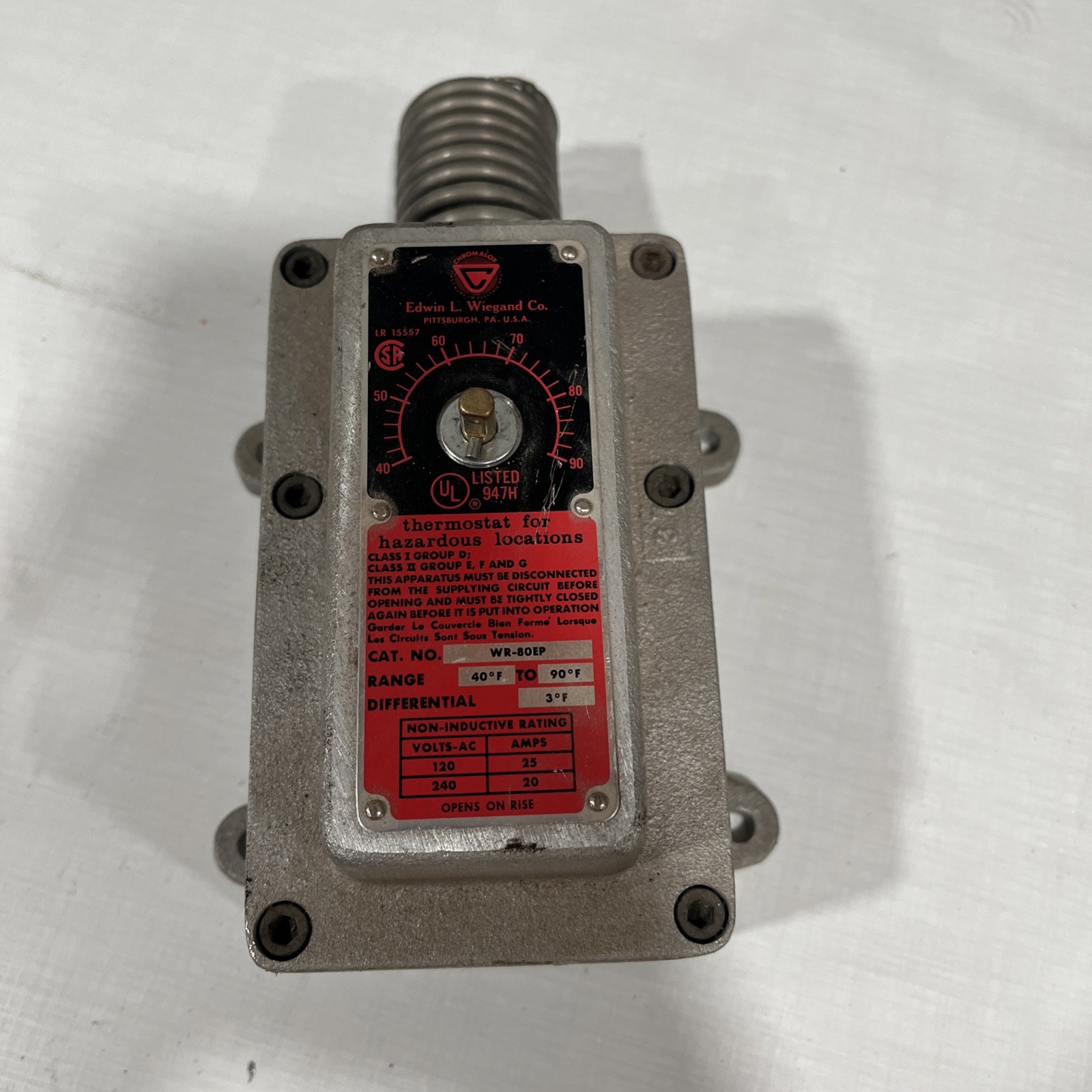 Edwin Wiegand WR-80EP Hazardous Location Thermostat 40°F to 90°F untested