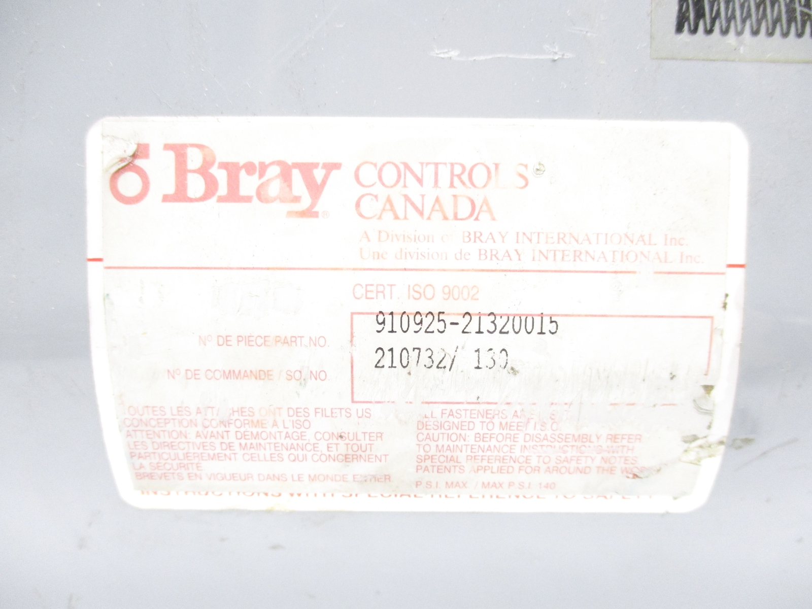 BRAY CONTROLS 910925-21320015 UNMP