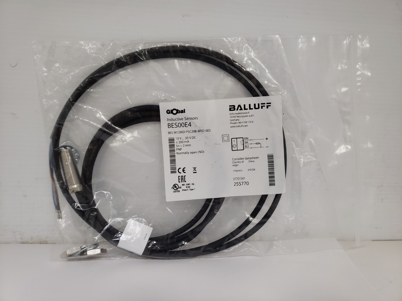 BALLUFFF BES M12MD-PSC20B-BP02-003 INDUCTIVE PROXIMITY SWITCH (BES00E4) NIB
