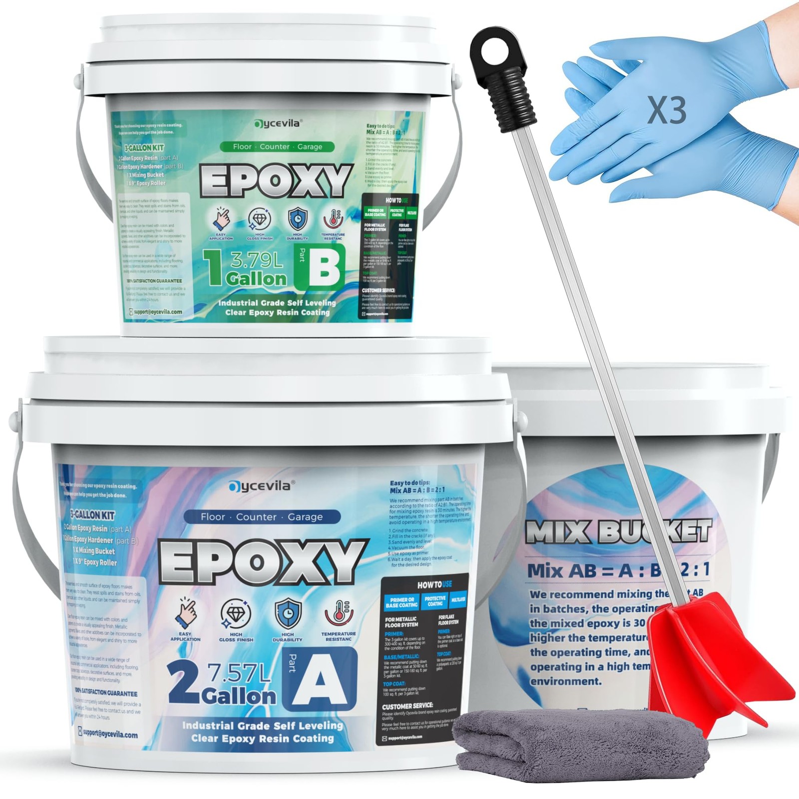 3 Gallon 100% Solids Industrial Epoxy Floor Coating Kit – -Leveling, Highly D…