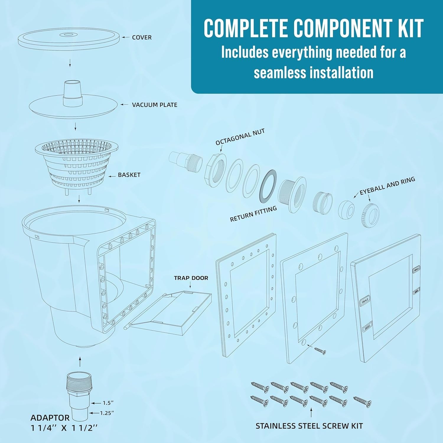 Standard Thru-Wall above Ground Pool Skimmer Kit – ABS Construction, Complete Un