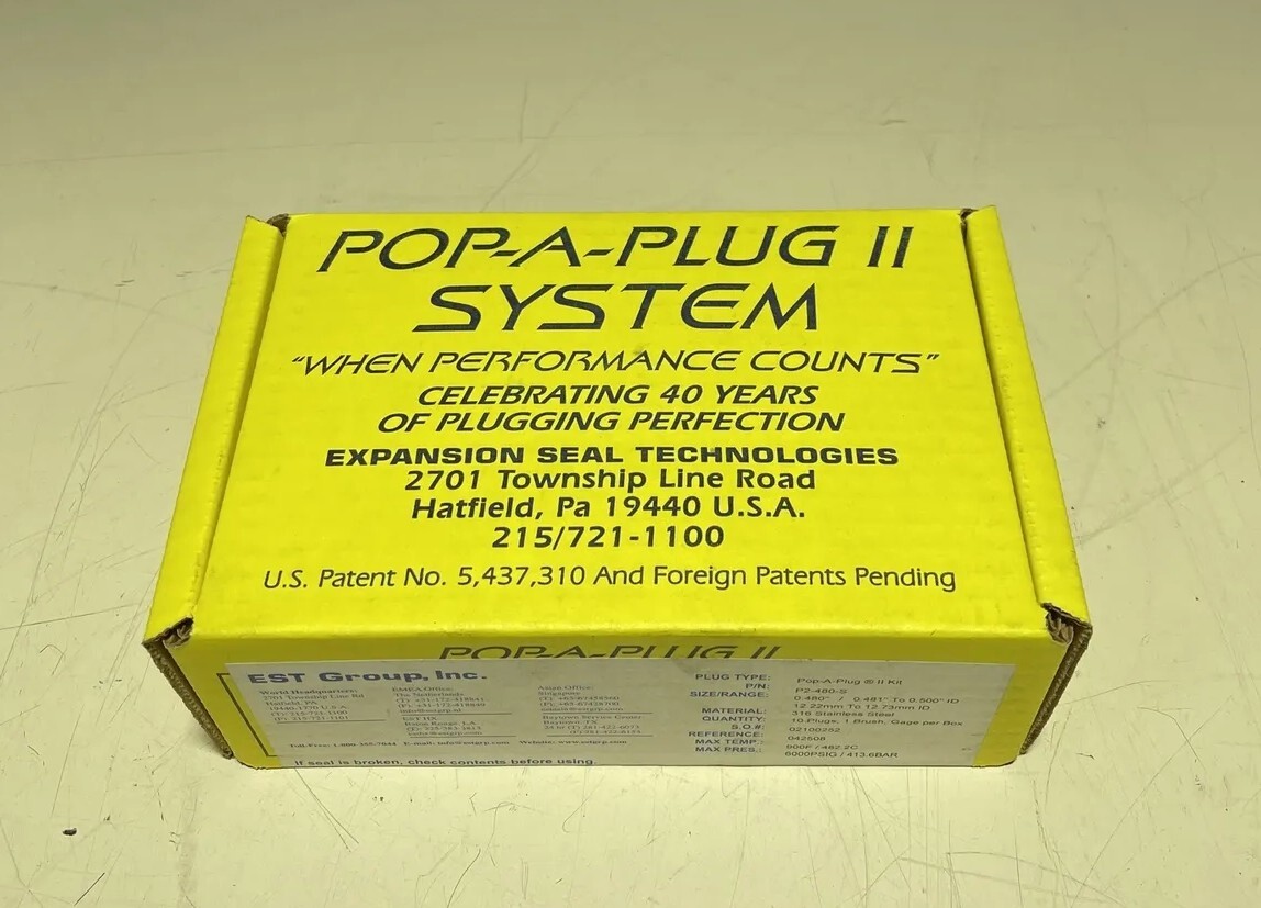 *New* Pop-A-Plug II Kit P2-480-S 0.480”/0.481” To 0.500” ID (Box Of 10)
