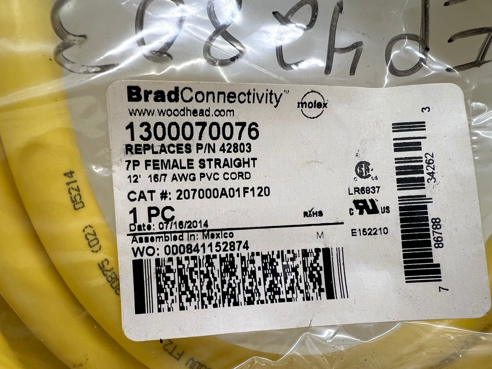 NEW OLD STOCK! BRAD CONNECTIVITY WOODHEAD 7P FEMALE CORDSET 207000A01F12