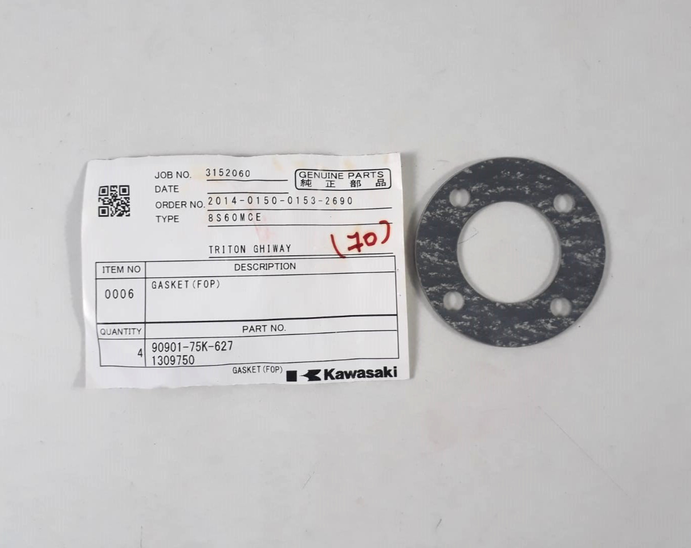 Gsket P/N 90901-75K-627 1309750 For Kawasaki 8S60MCE Genuine Parts (PACK 6)