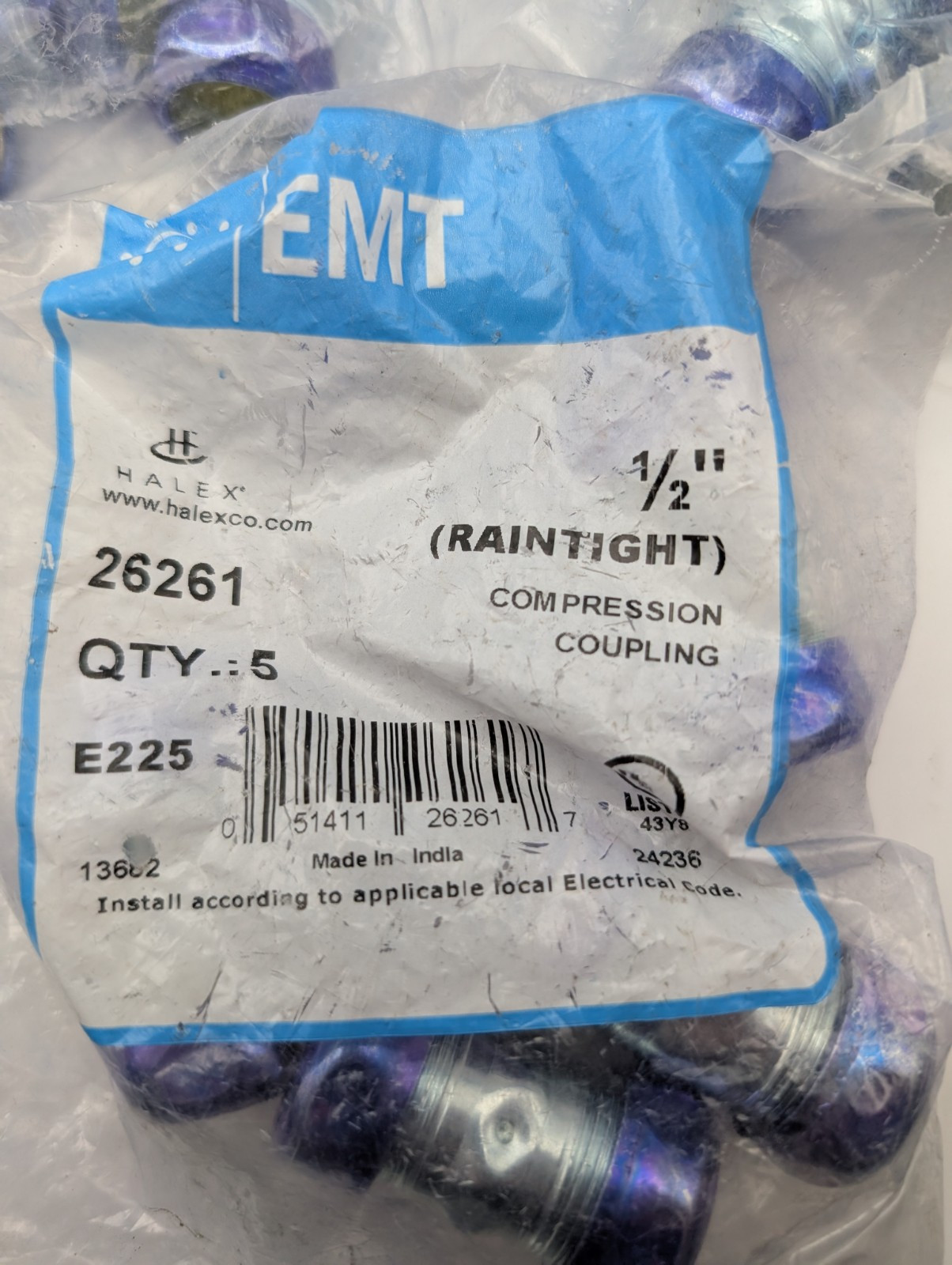 3×5 Pk (15 Total) HALEX 1/2″ RAINTIGHT COMPRESSION COUPLINGS 26261