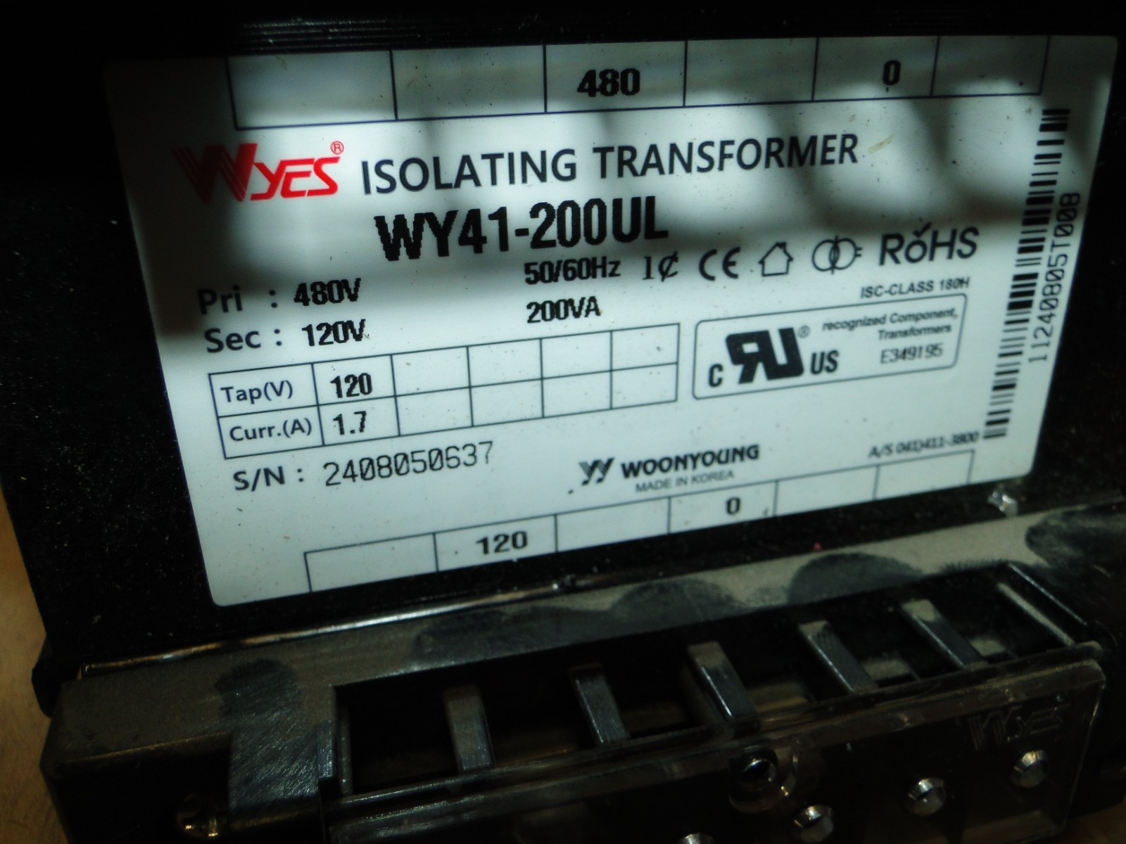Wyes Isolating transformer WY41-200UL
