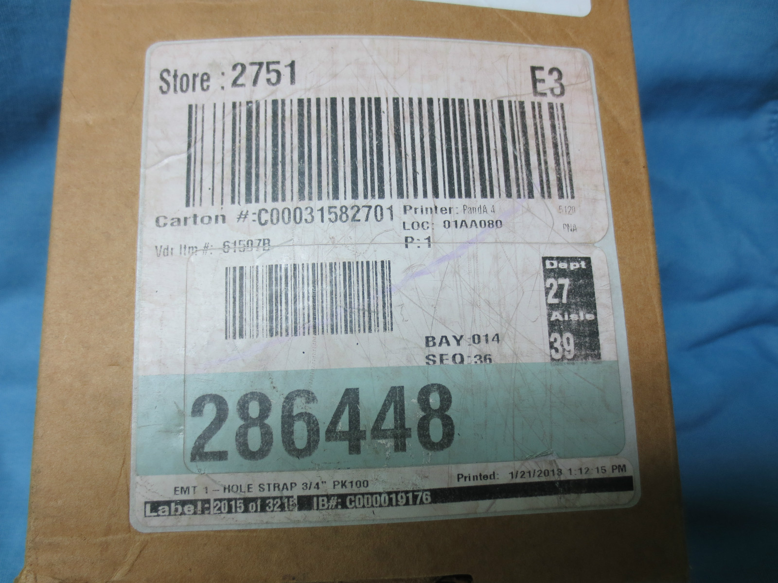HALEX EMT 61507B 3/4″ ONE-HOLE STRAPS – 286448 – LOT of 95 pcs. in BOX – NEW SUR