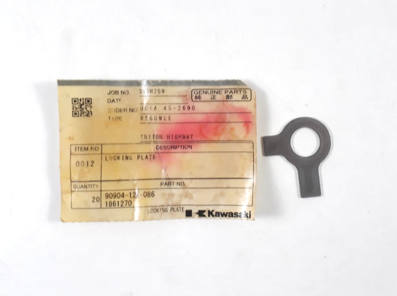 Locking Plate 90904-12K-086 1861270 For Kawasaki 8S60MCE Genuine Part (PACK 7)