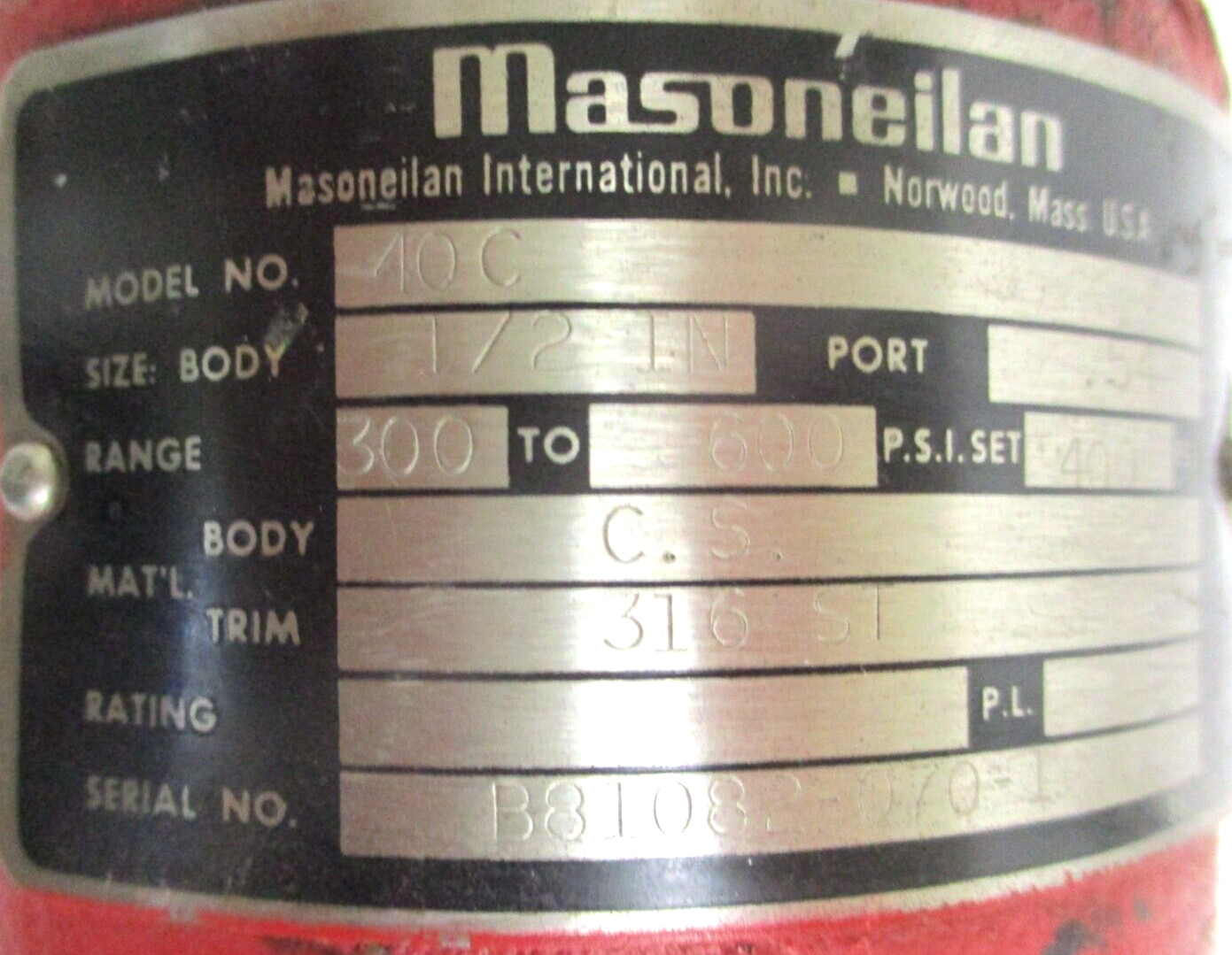 MASONEILAN , 40C , 1/2″ FNPT PRESSURE REGULATOR , RANGE: 300-600 , RECONDITION