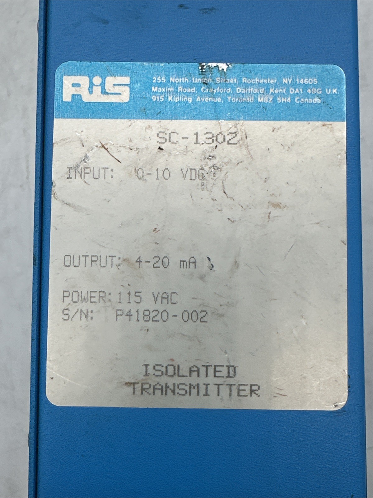 RIS SC-1302 ISOLATOR SIGANAL CLASS 1E ISOLATION TRANSMITTER (2734)
