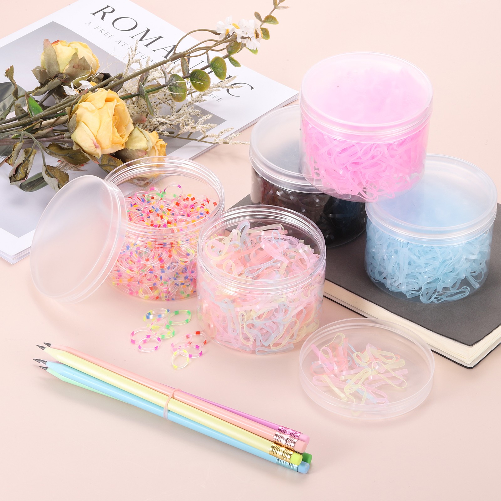500Pcs Rubber Band Pink 20mm x 3mm Hair Rubber Bands