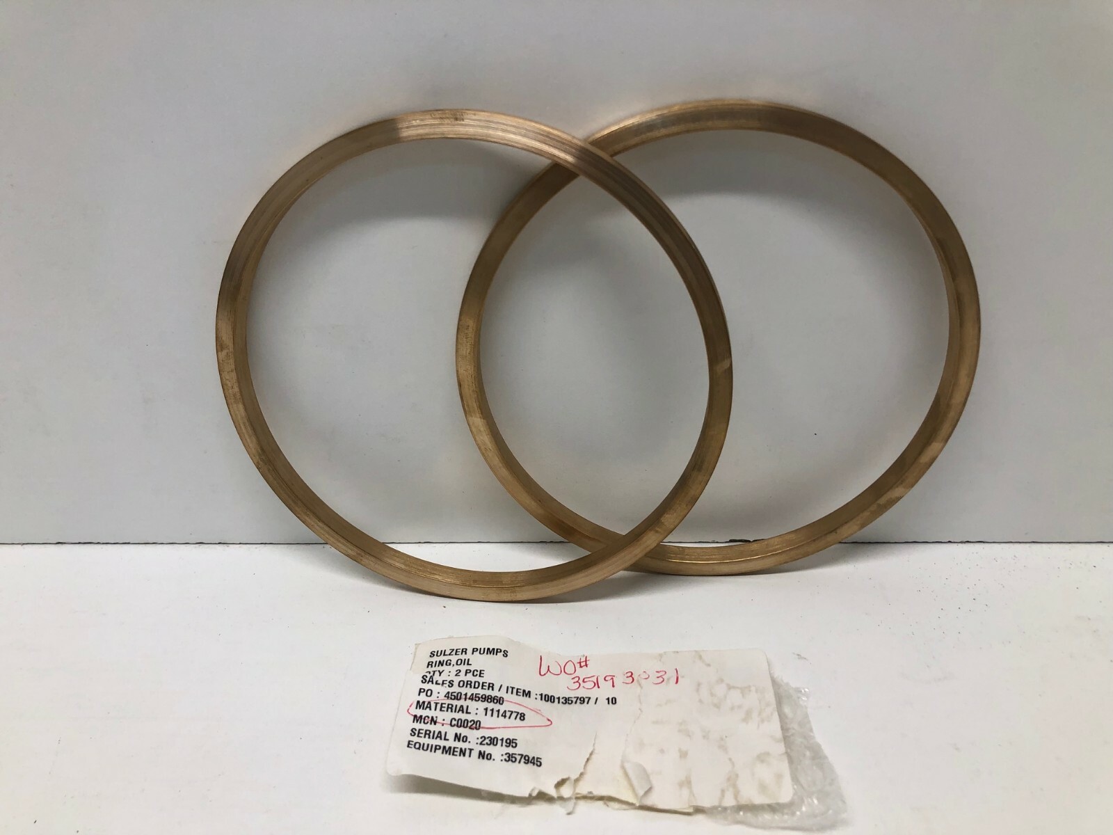 2 NEW OLD STOCK! SULZER PUMPS OIL RINGS 100135797 / 10 1114778 10652114