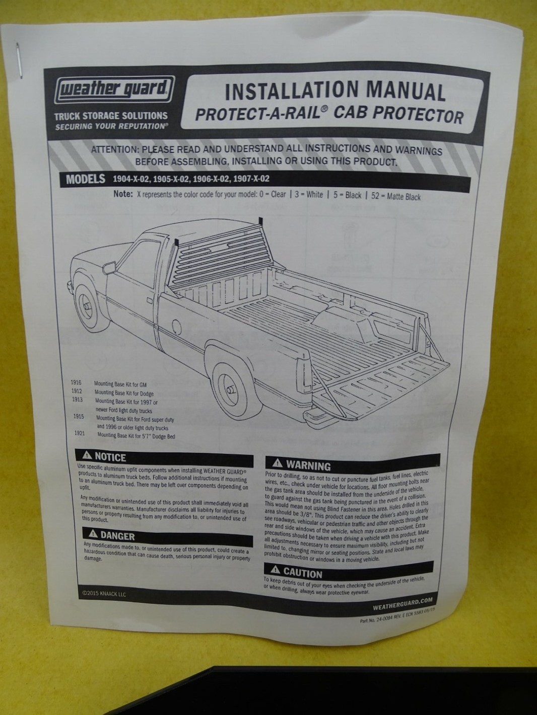 Weather Guard Protect-O-Rail Cab Protector Dodge Mounting Base, 1912-5-01