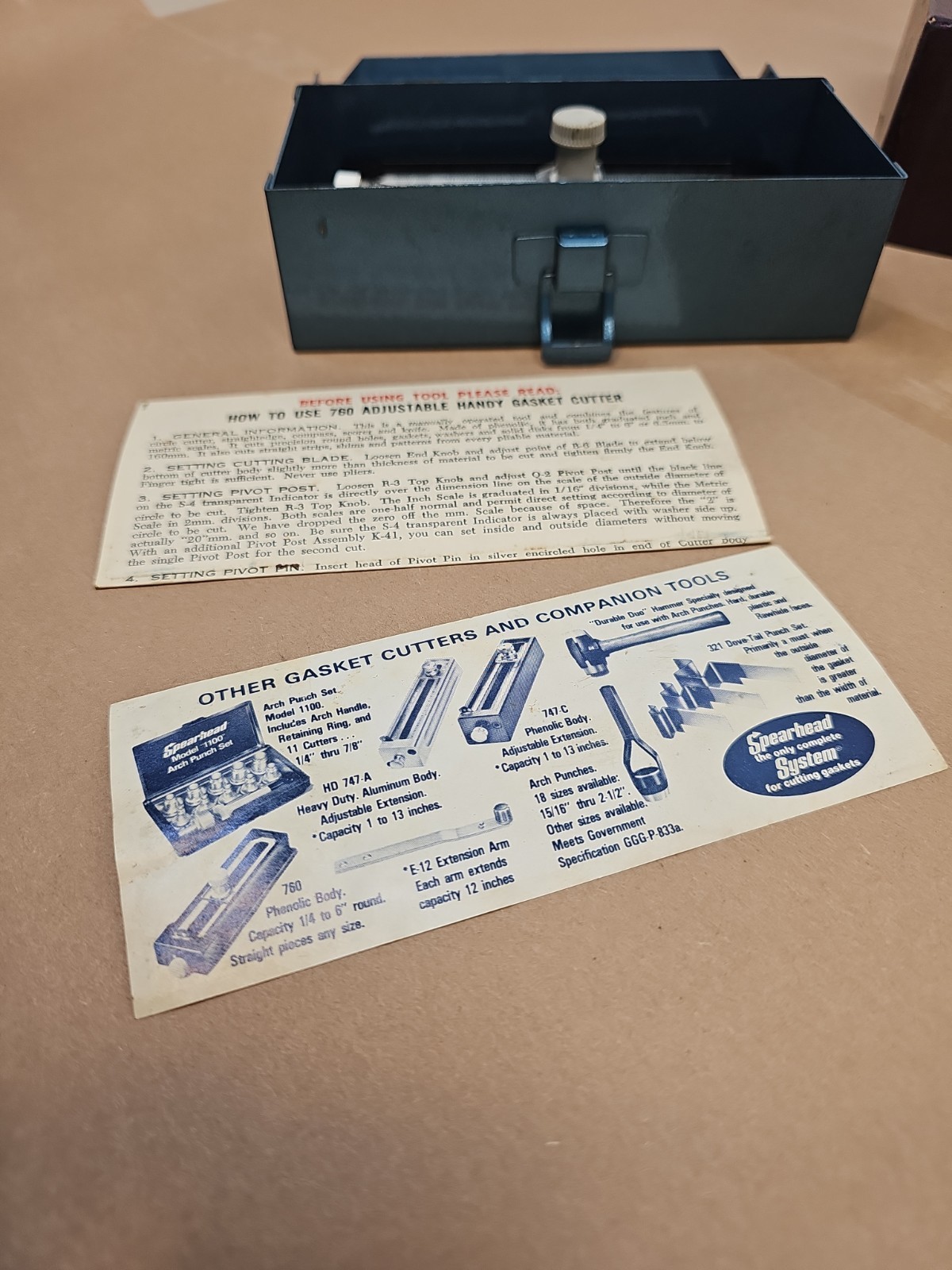 VTG ZIMMERMAN Spearhead 760-A-18 Adjustable Handy Gasket Cutter Set USA W/box