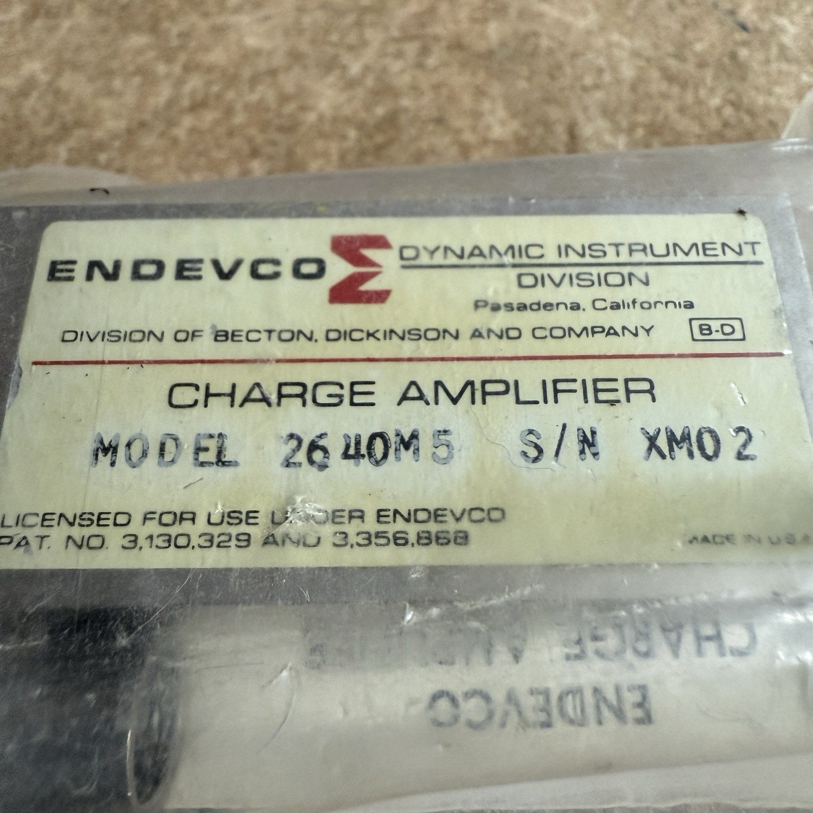 Endevco Charge Amplifier 2640 New NOS Vintage Becton Dickinson Test Equipment