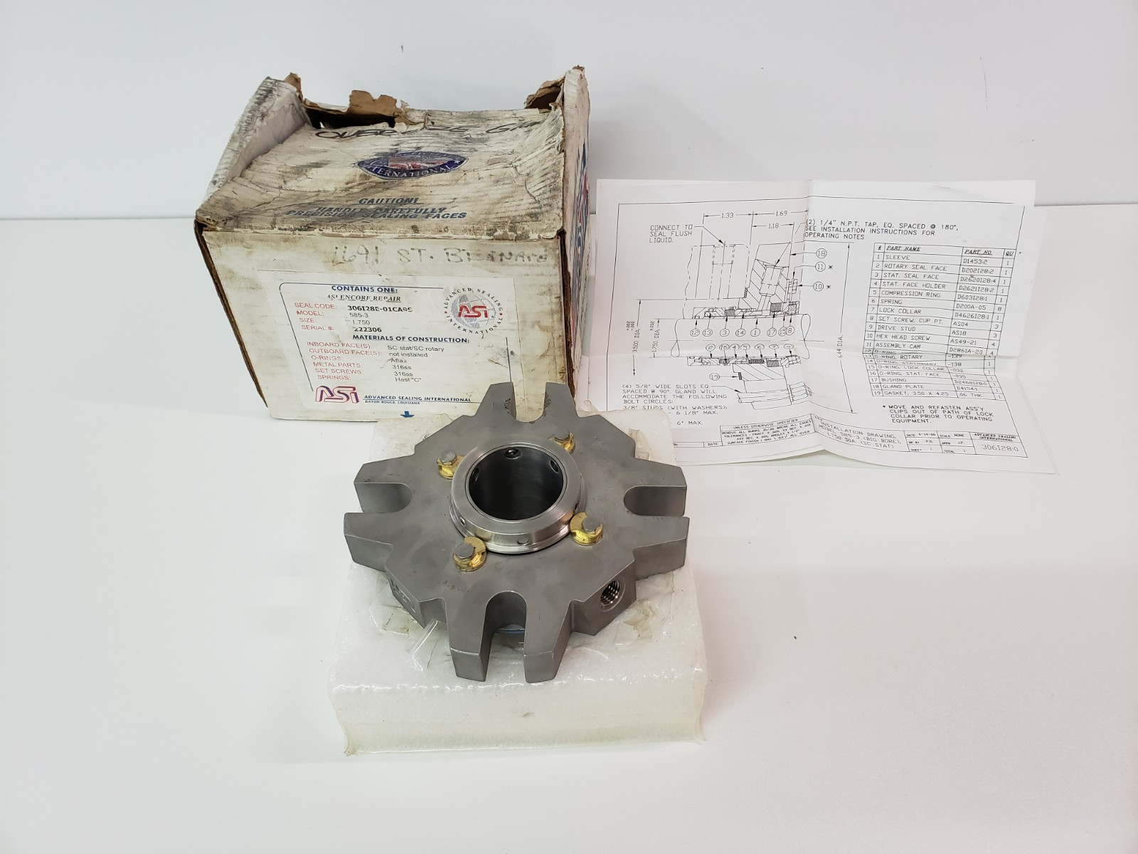UNUSED – ASI 585-3 Mechanical Seal 1.750″ 316ss
