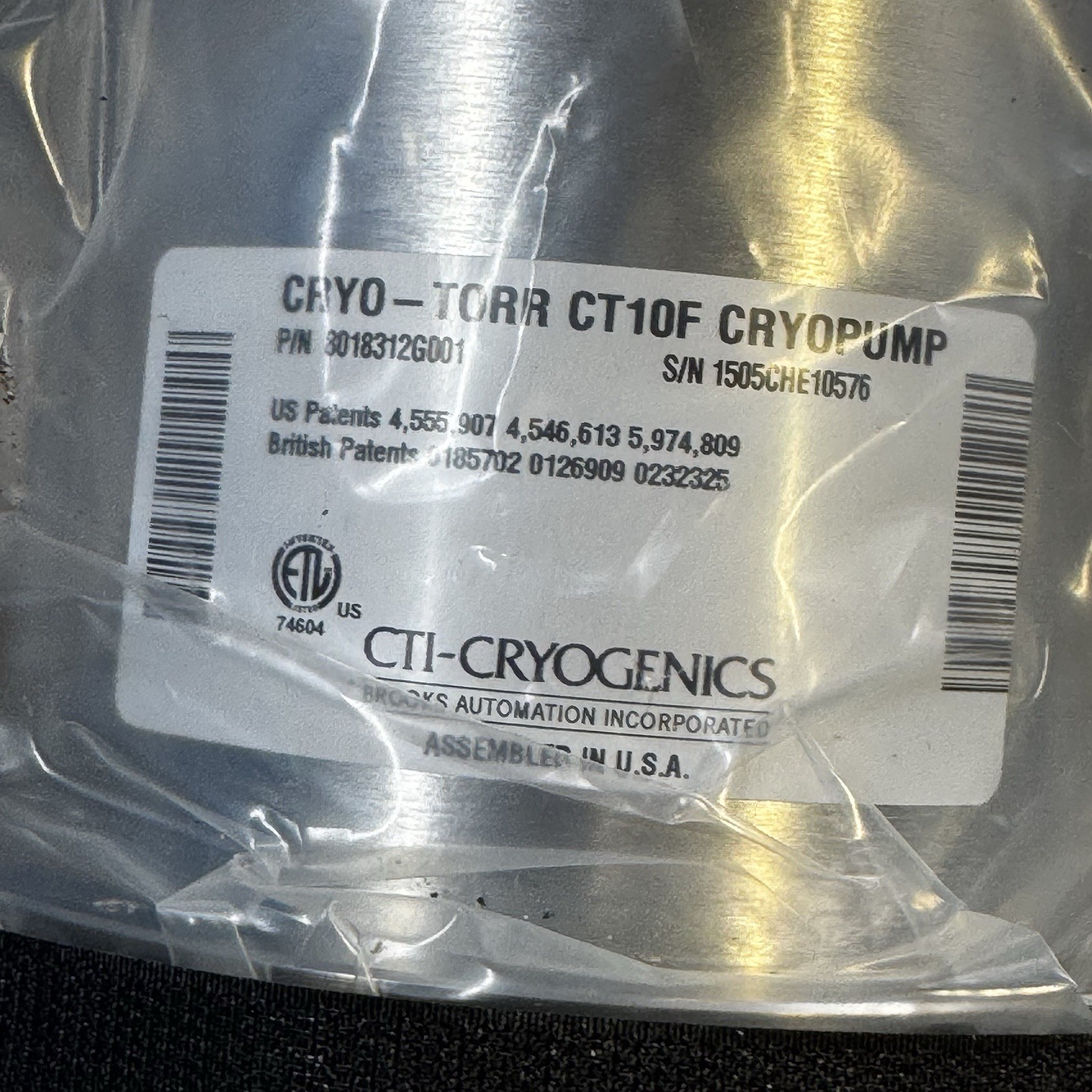 Cryo-Torr 10F CRYO PUMP P/N 8018-312G001