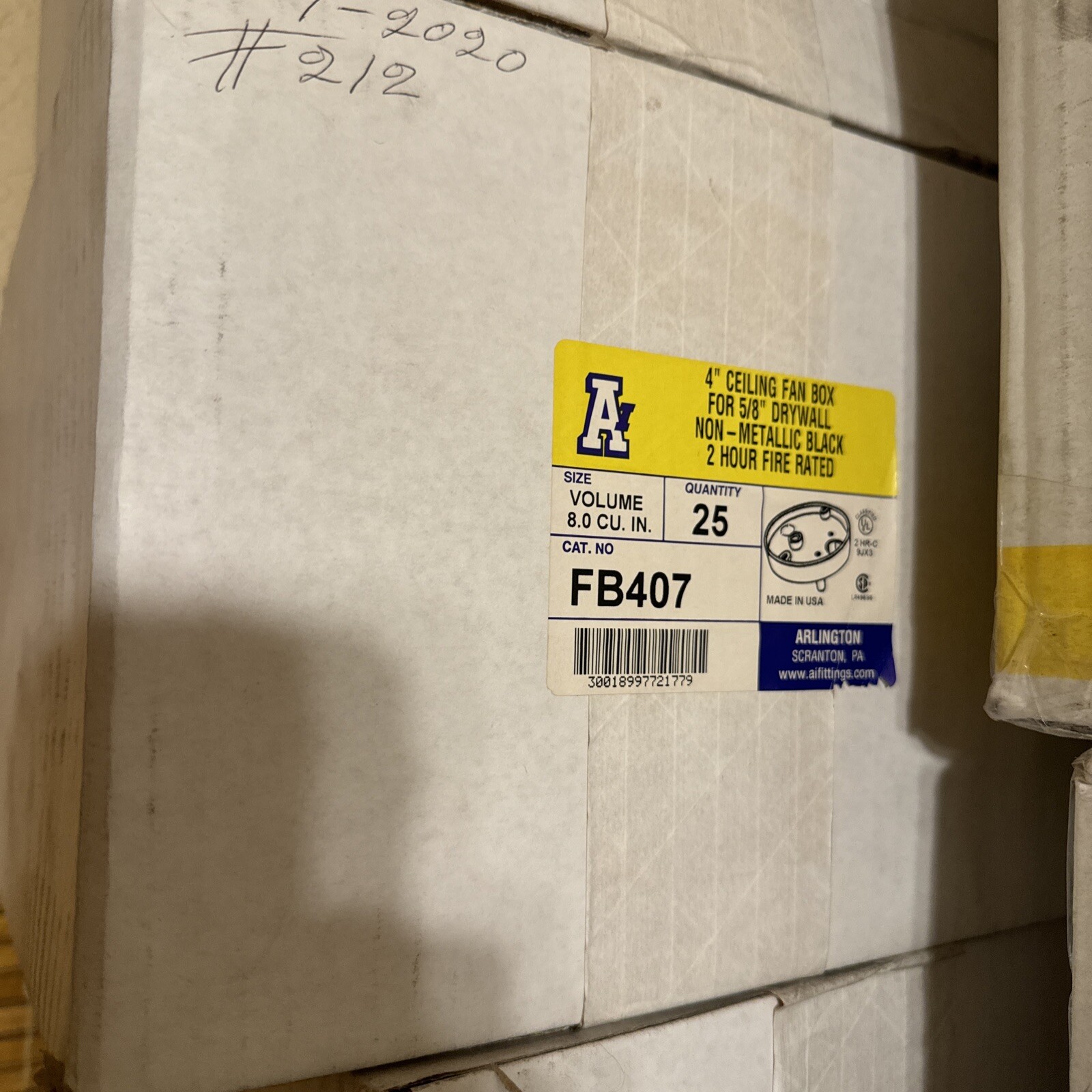 Lot 25 pcs Arlington 4″ Ceiling Fan Box FB407 5/8″ Drywall Non Metallic Black