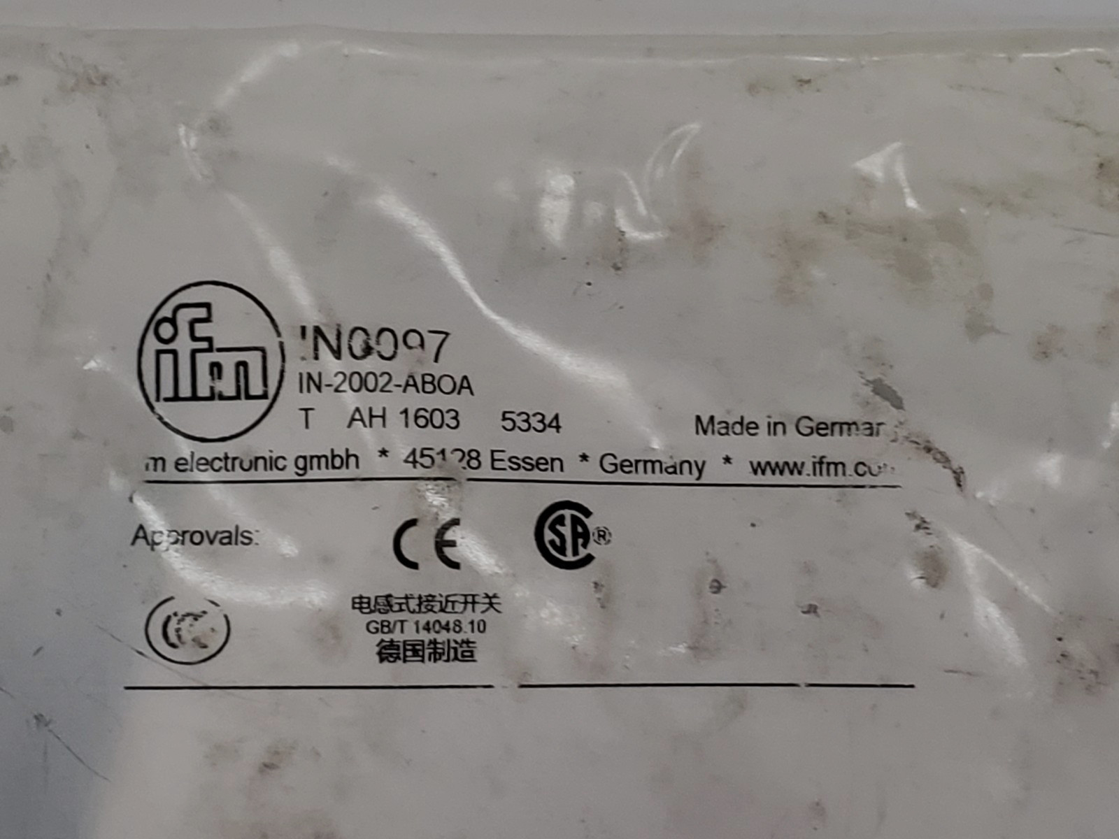 IFM ELECTRONIC IN-2002-ABOA INDUCTIVE SENSOR 20-250V AC/DC (IN0097) NIB