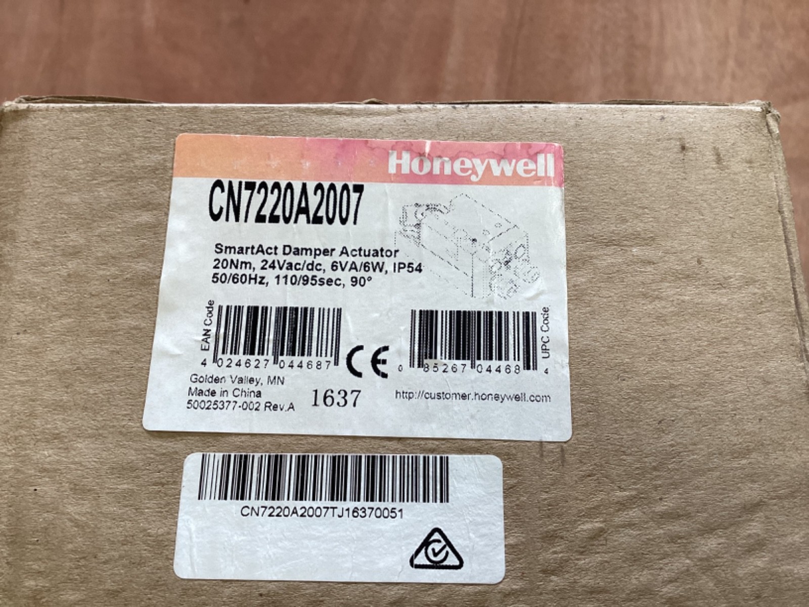 Honeywell CN7220A2007 Smart Action Dampener Actuator 24V