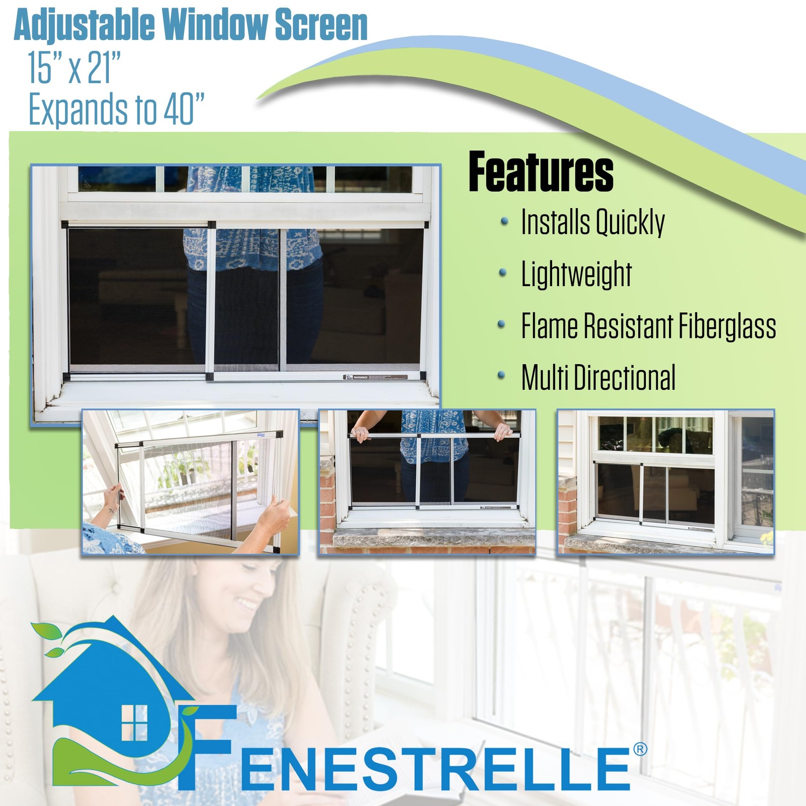 Fenestrelle Expandable Window Screen – 15″ H Medium (15″ H x 21″-40″ W), Gray